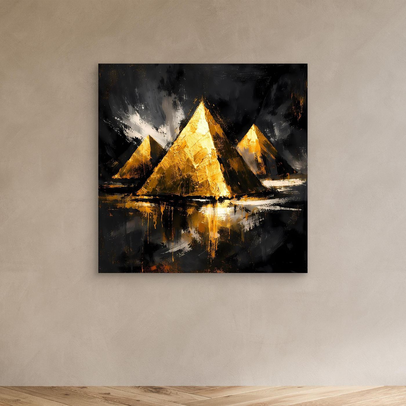 Leinwand Goldene Pyramiden von Gizeh | Abstraktes Ägypten Wandbild Modern