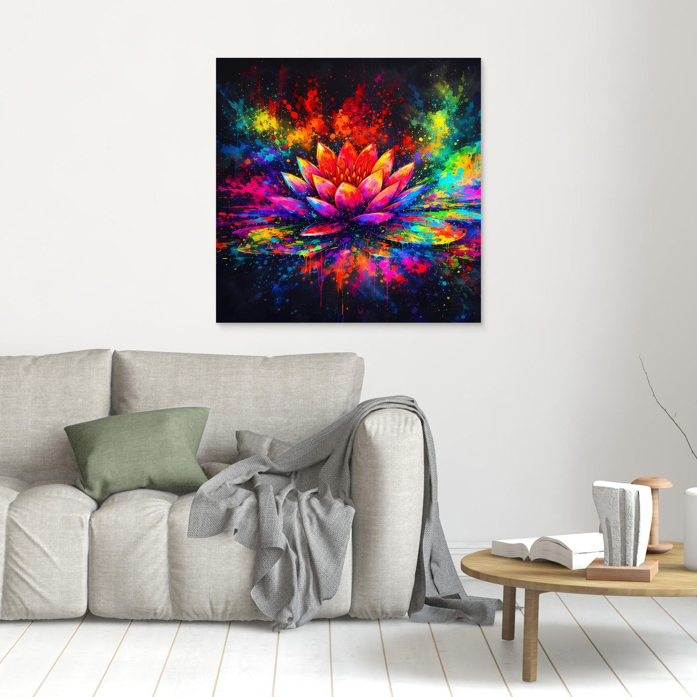 Leinwandbild Farbenfrohe Seerose | Abstraktes Lotus Wandbild auf Keilrahmen