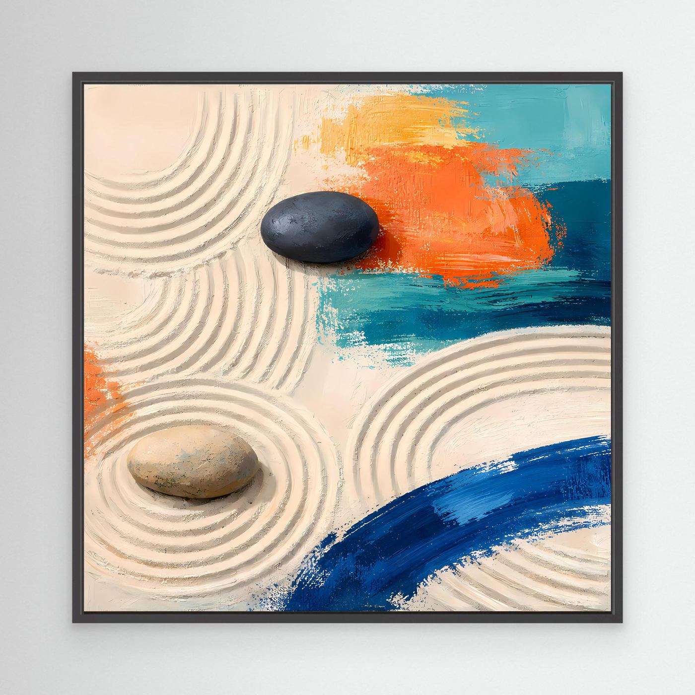 Leinwand Moderner Zen-Garten mit Steinen | Abstraktes Wandbild auf echter Leinwand