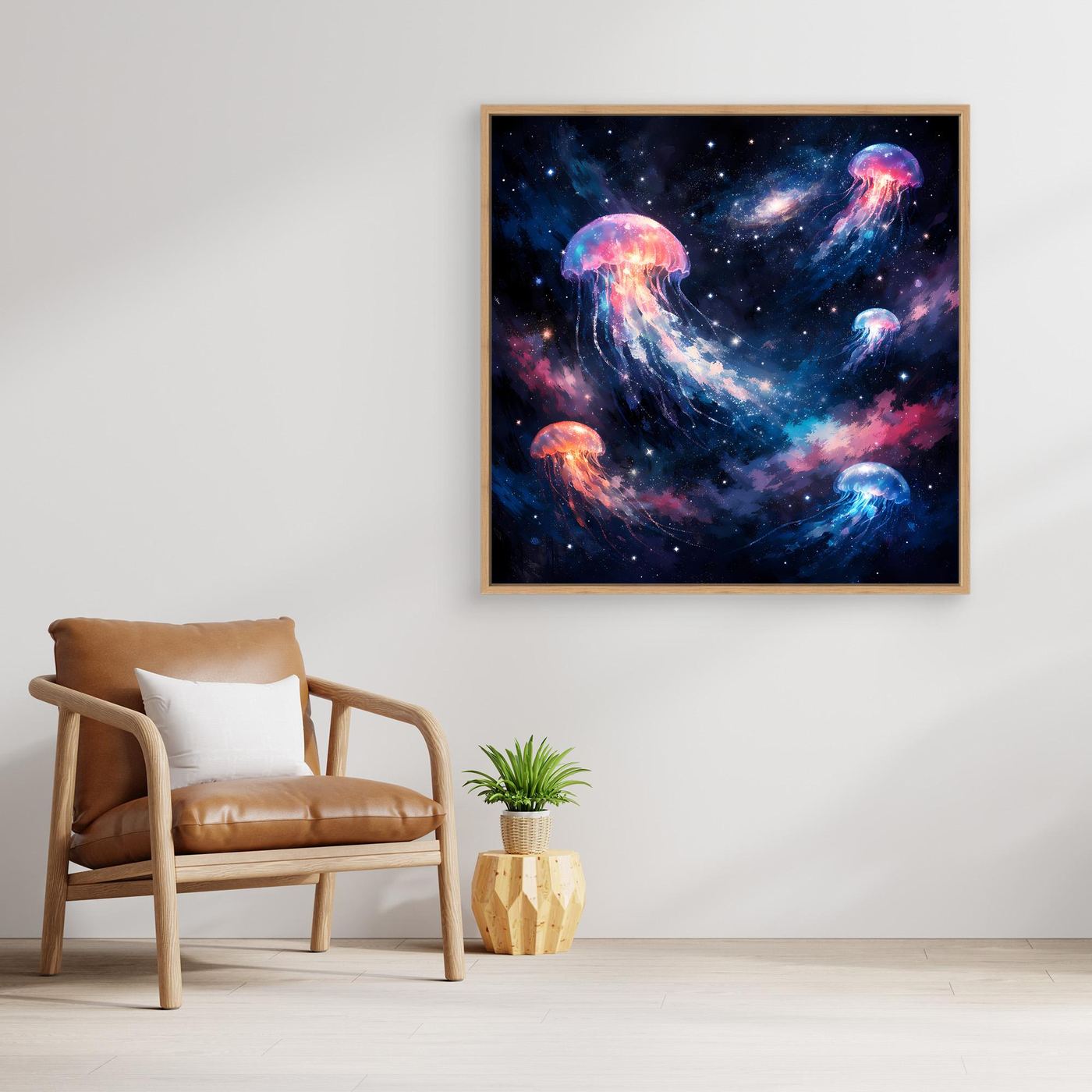 Leinwand Leuchtende Qualle im Tiefsee-Leuchten | Abstraktes Maritimes Wandbild