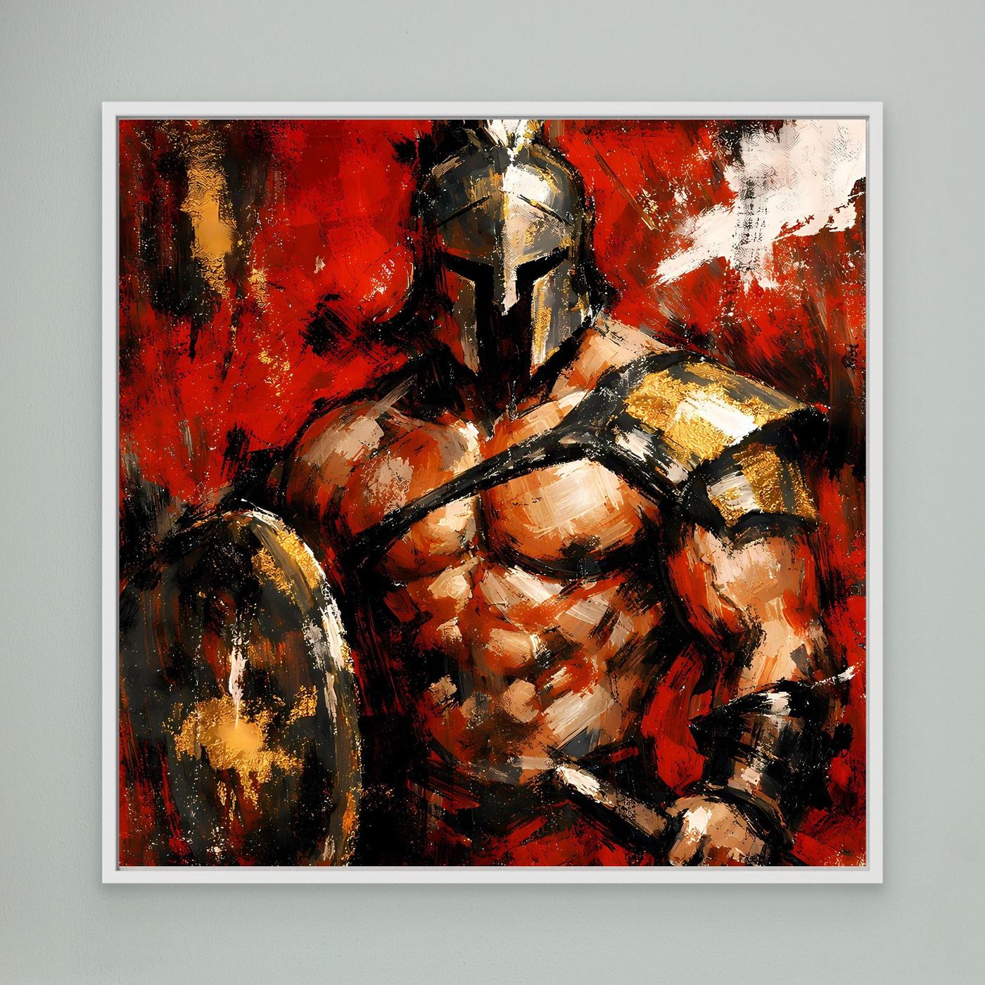 Leinwand Legendärer Spartaner in Rot | Abstraktes Krieger Wandbild Gold
