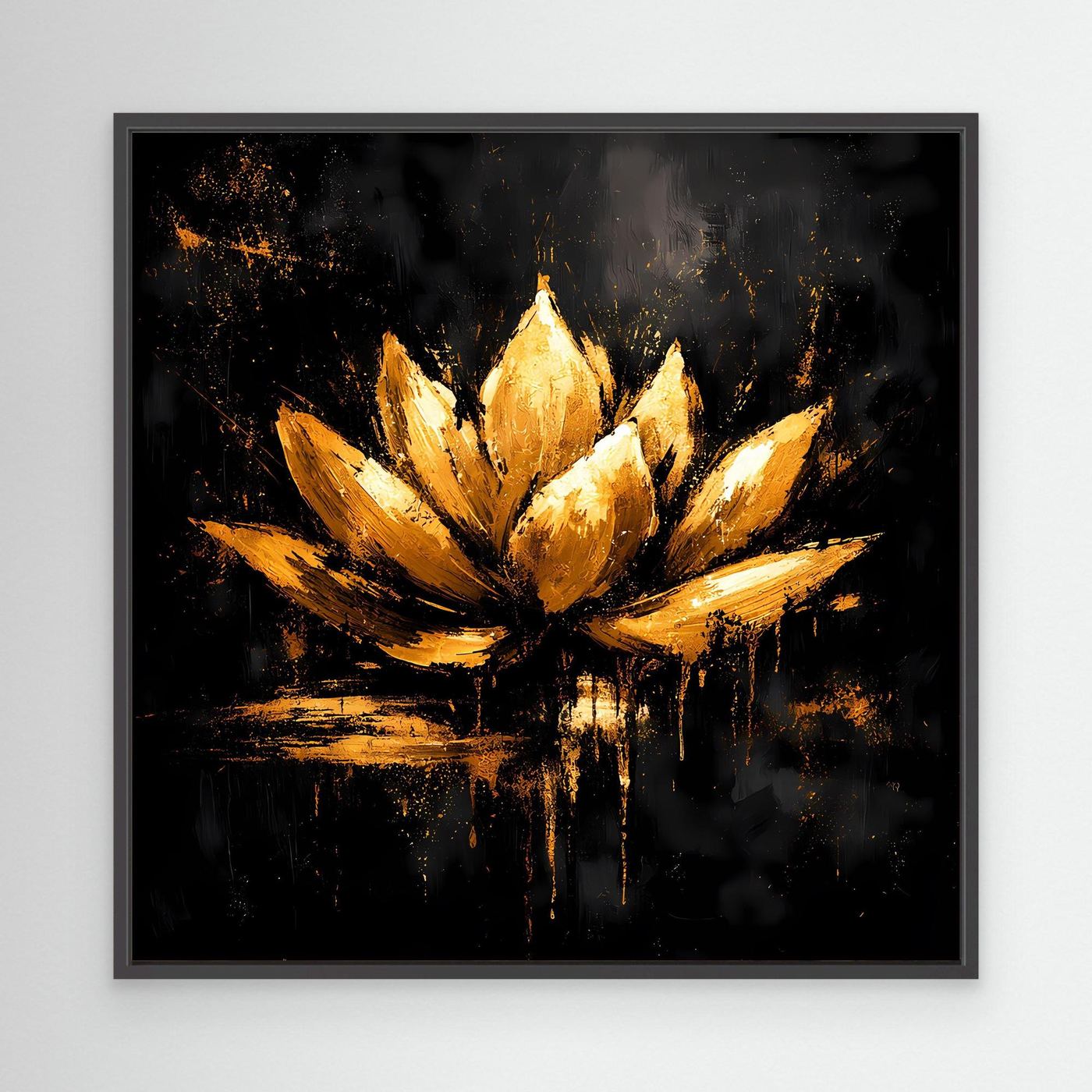 Leinwand Goldene Lotusblüte auf Schwarz | Abstraktes Meditations Wandbild
