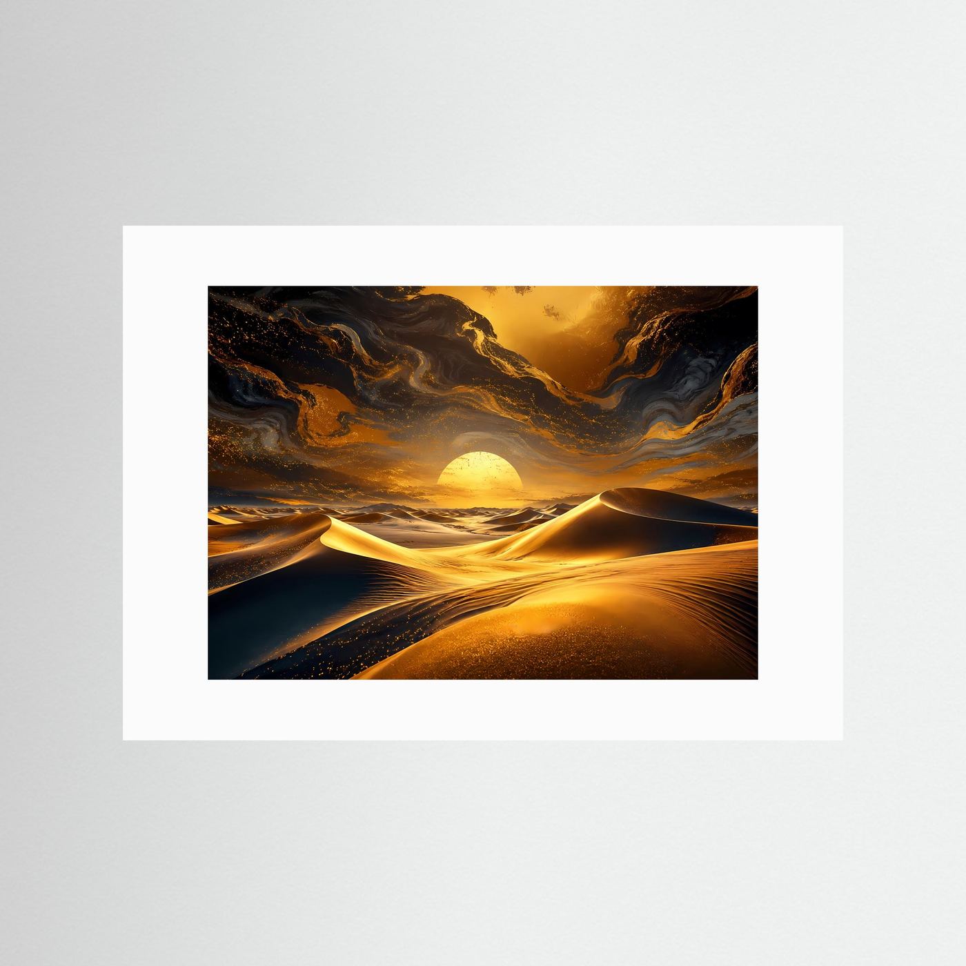 Wüsten Sonnenuntergang Poster | Goldene Dünen Wandbild | Abstrakte Wüstenlandschaft | Moderne Luxus Wandkunst