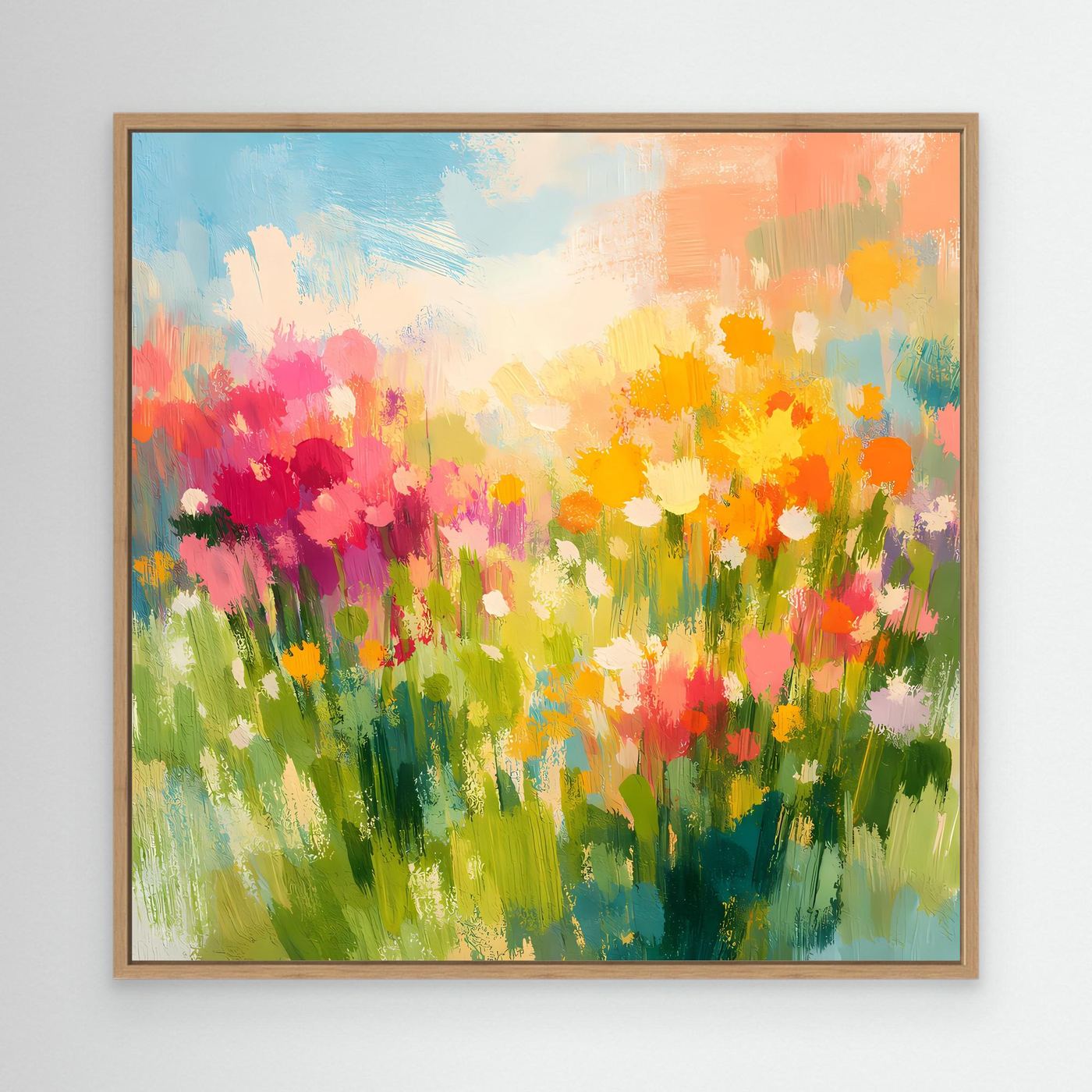 Leinwand Abstrakte Sommerwiese mit Wildblumen | Modernes Blumen Wandbild Bunt