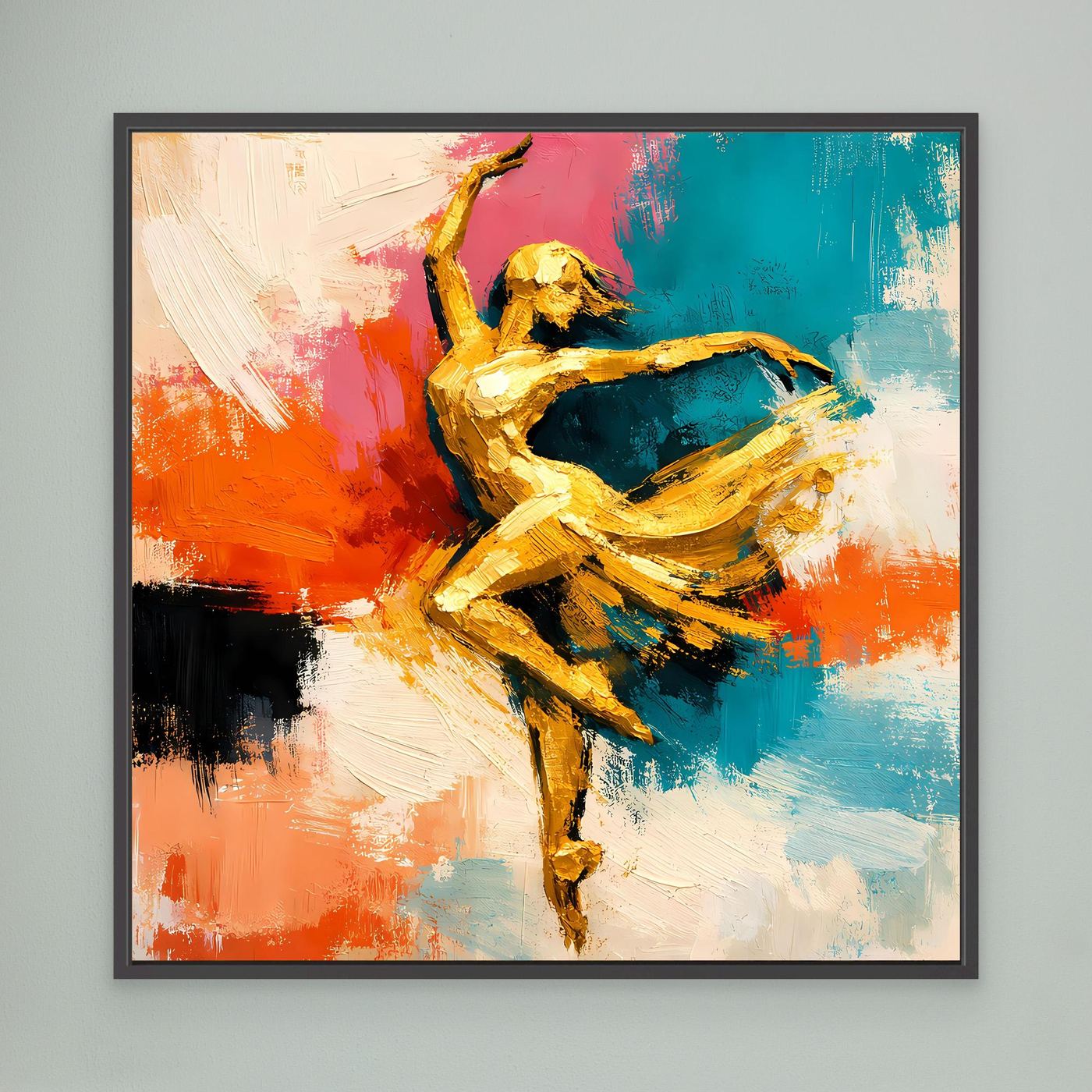 Leinwand Elegante Goldene Tänzerin im Flug | Abstraktes Ballett & Modern Art Wandbild