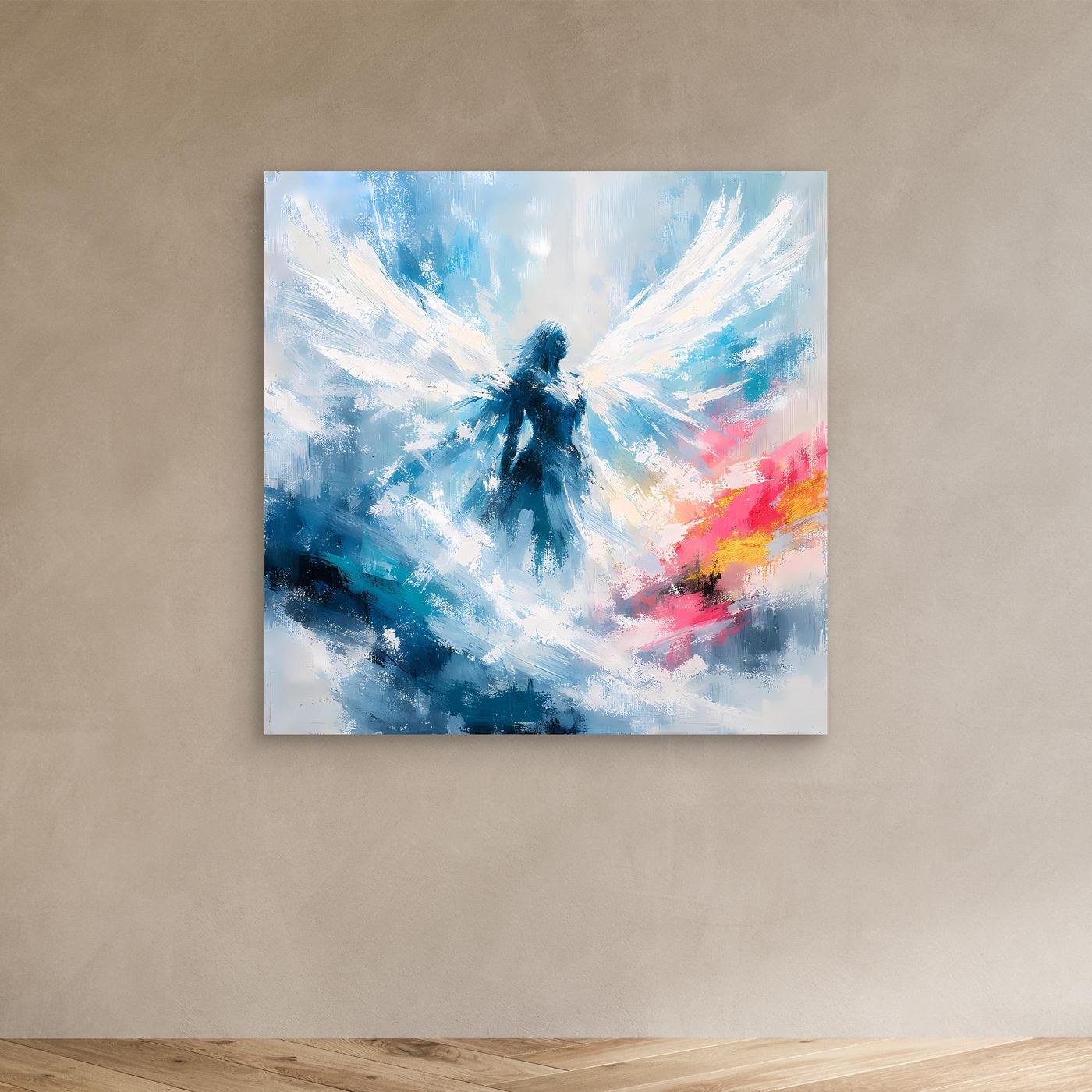 Leinwand Abstrakter Engel in Blau und Weiß | Modernes Wandbild auf echter Leinwand