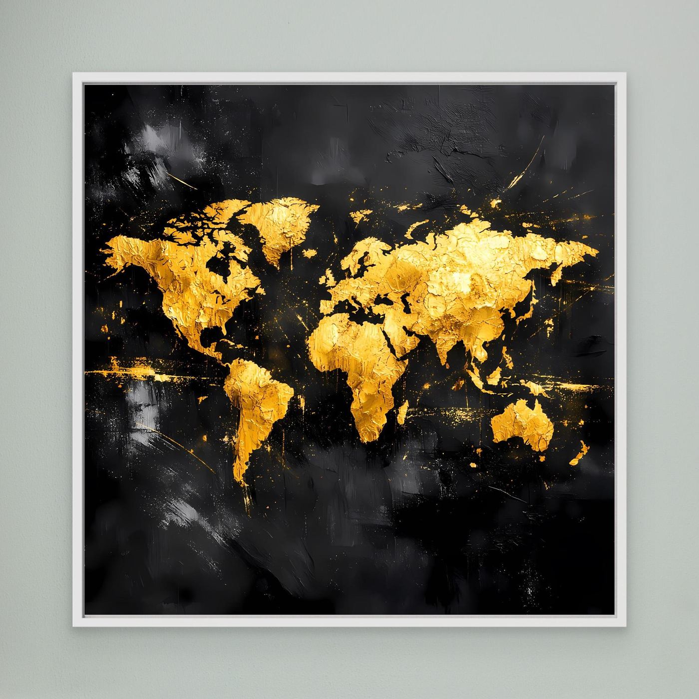 Leinwand Elegante Weltkarte in Gold & Schwarz | Modernes Abstraktes Kontinenten Wandbild