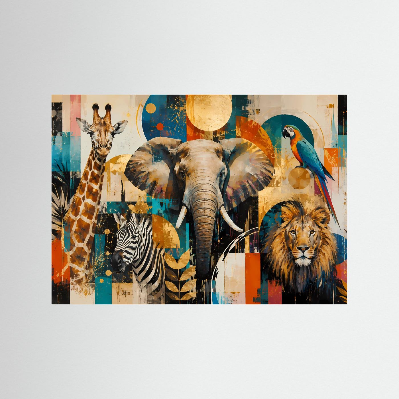 Faszinierende Safari-Tiere im abstrakten Farbspiel | Modernes Wildlife- & Kunst-Poster Querformat
