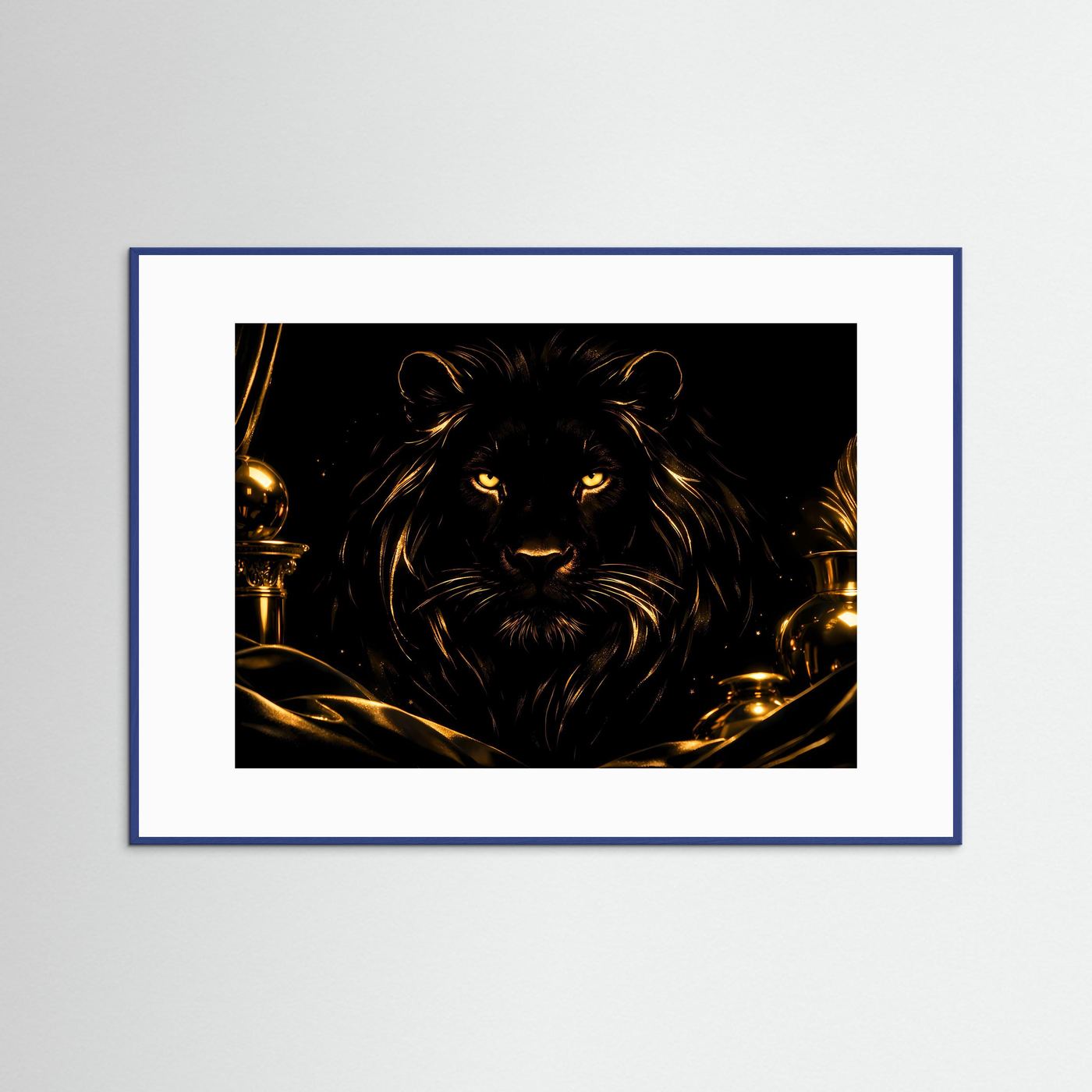 Majestätischer Schwarzer Löwe in Gold | Edles Tier Kunst & Luxus Wandbild Querformat