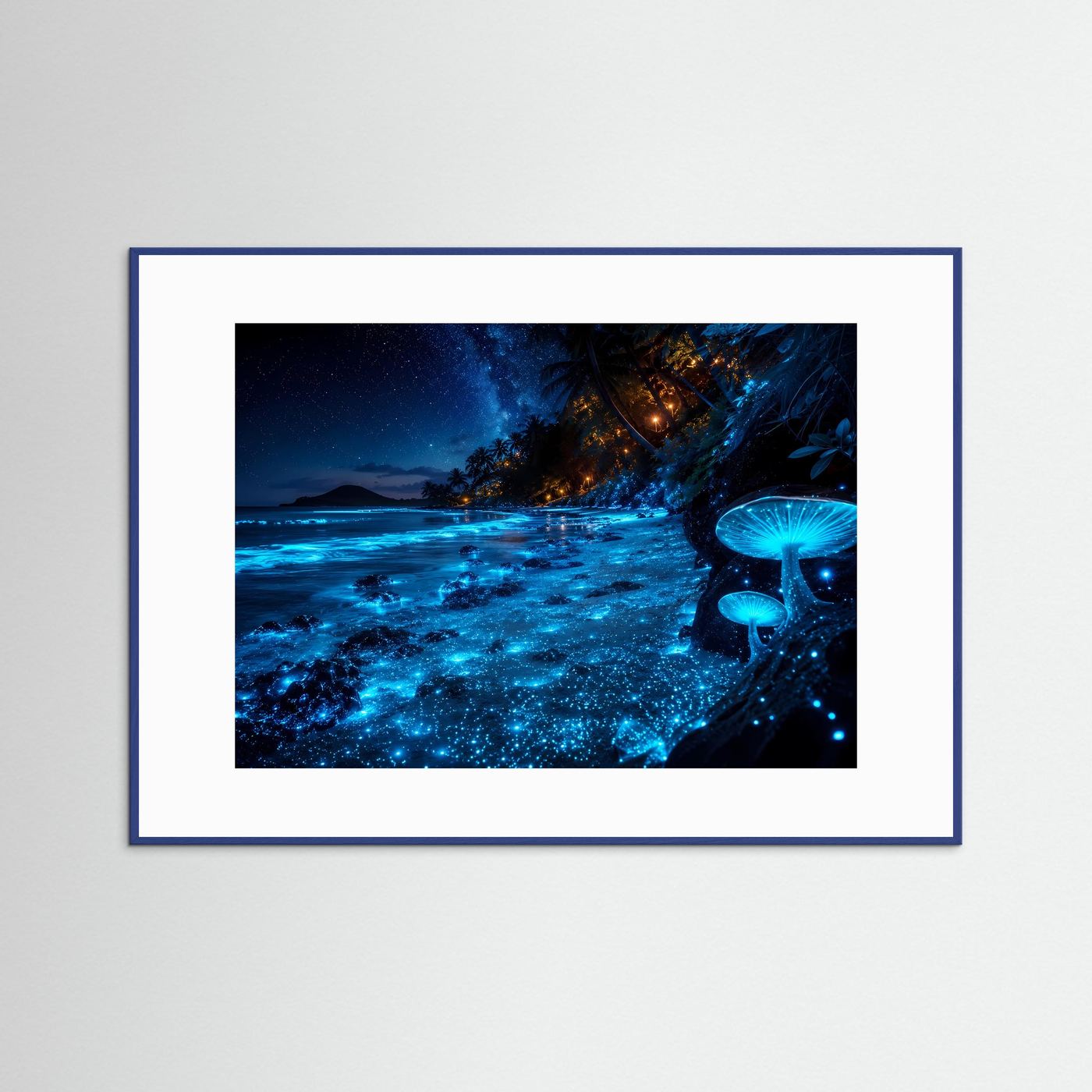 Leuchtender Nachtstrand Poster | Biolumineszenter Strand mit Sternenhimmel | Tropische Küste Wandbild | Magische Meereslandschaft | Moderne Wall Art