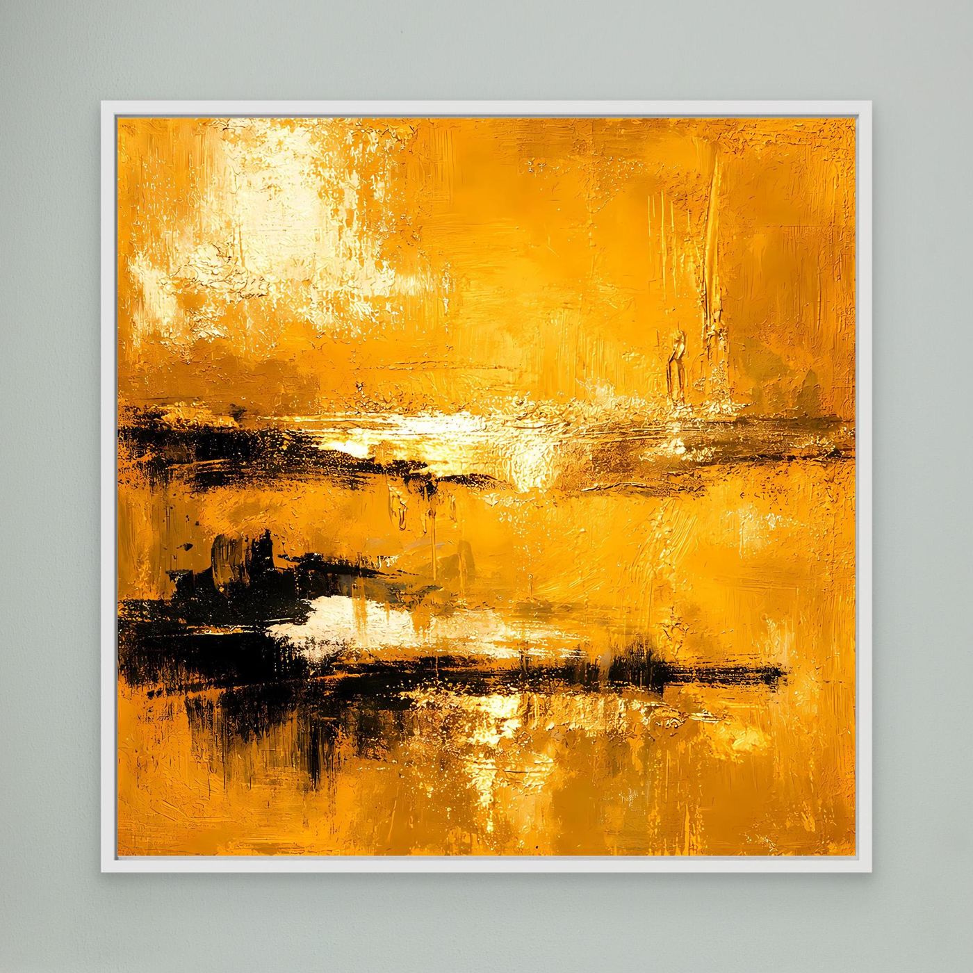 Leinwand Abstrakte Goldlandschaft am See | Modernes Elegantes Horizont Wandbild