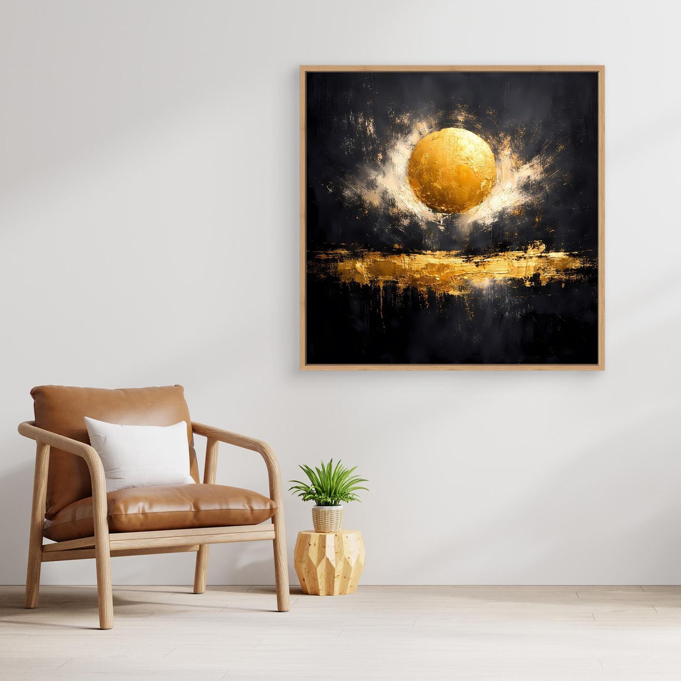 Leinwand Abstrakter Goldener Vollmond | Modernes Kosmisches Wandbild