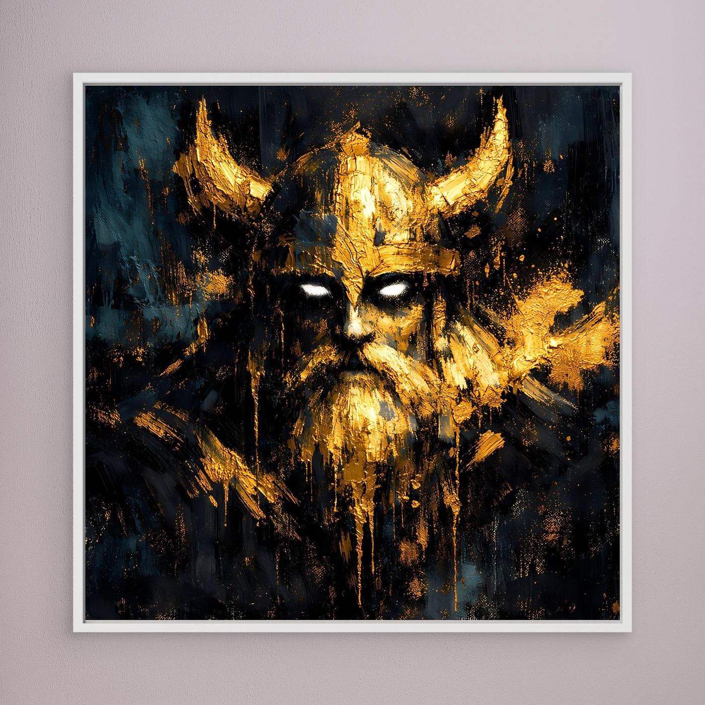 Leinwand Mystischer Wikinger in Gold und Schwarz | Modernes Abstraktes Krieger Wandbild