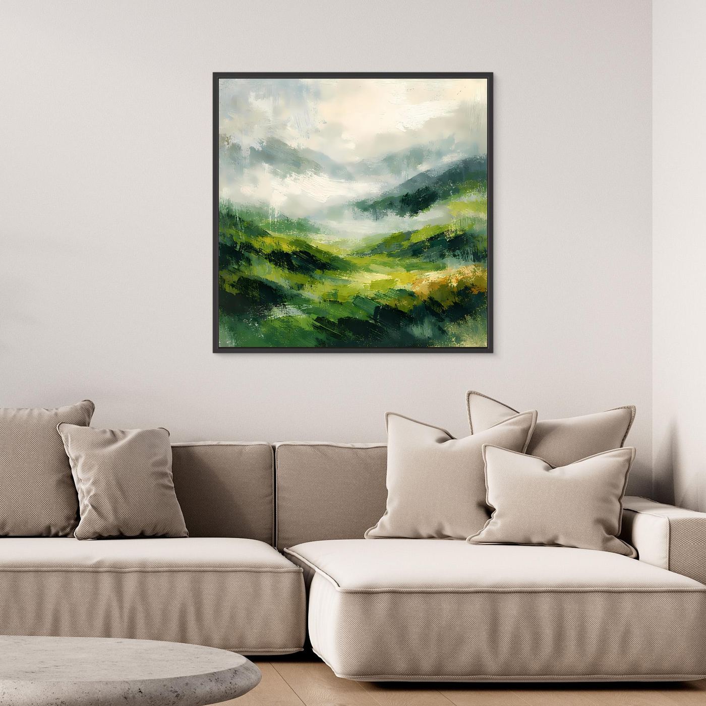 Leinwand Abstraktes Hügellandschaft Gemälde | Modernes Grünes Tal Wandbild Natur