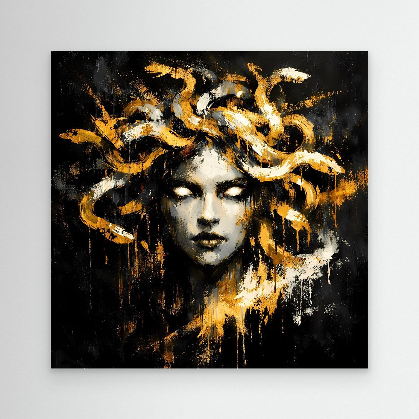 Leinwand Goldene Medusa Gorgone | Abstraktes Mythologie Wandbild Modern