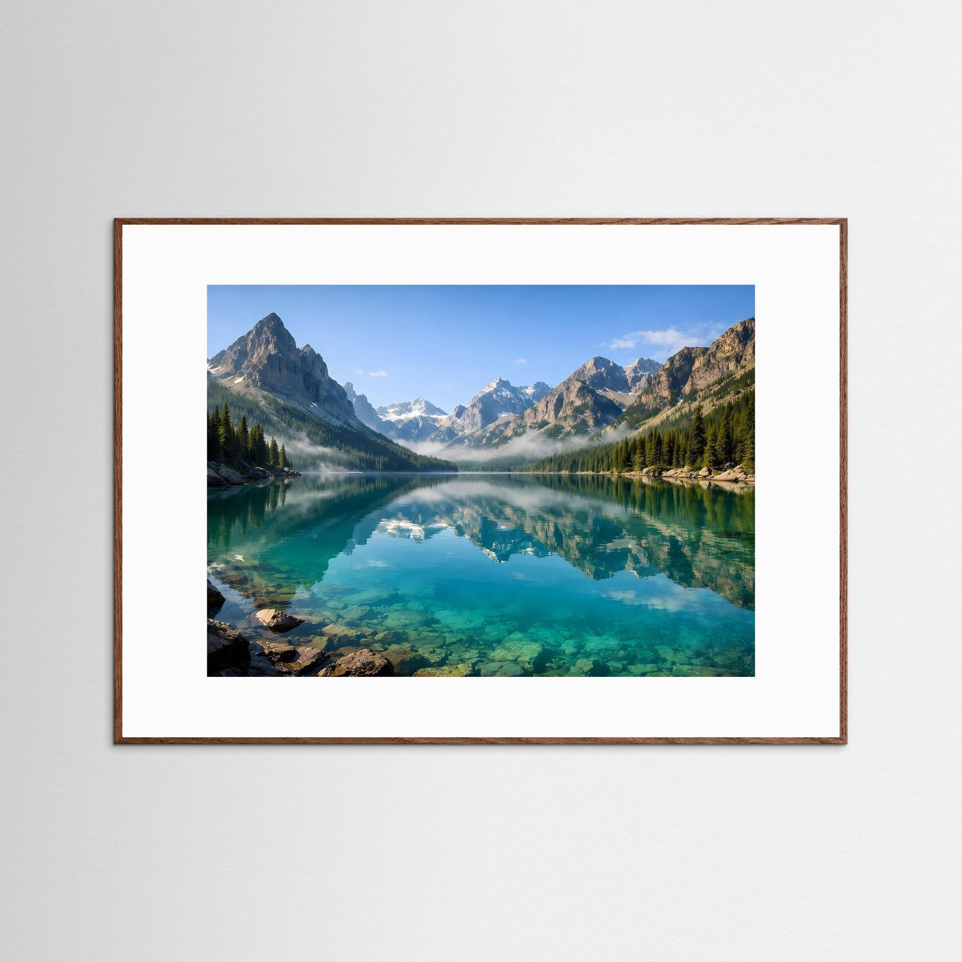 Kristallklarer Bergsee im Panorama | Wandbild Natur & Alpen Querformat