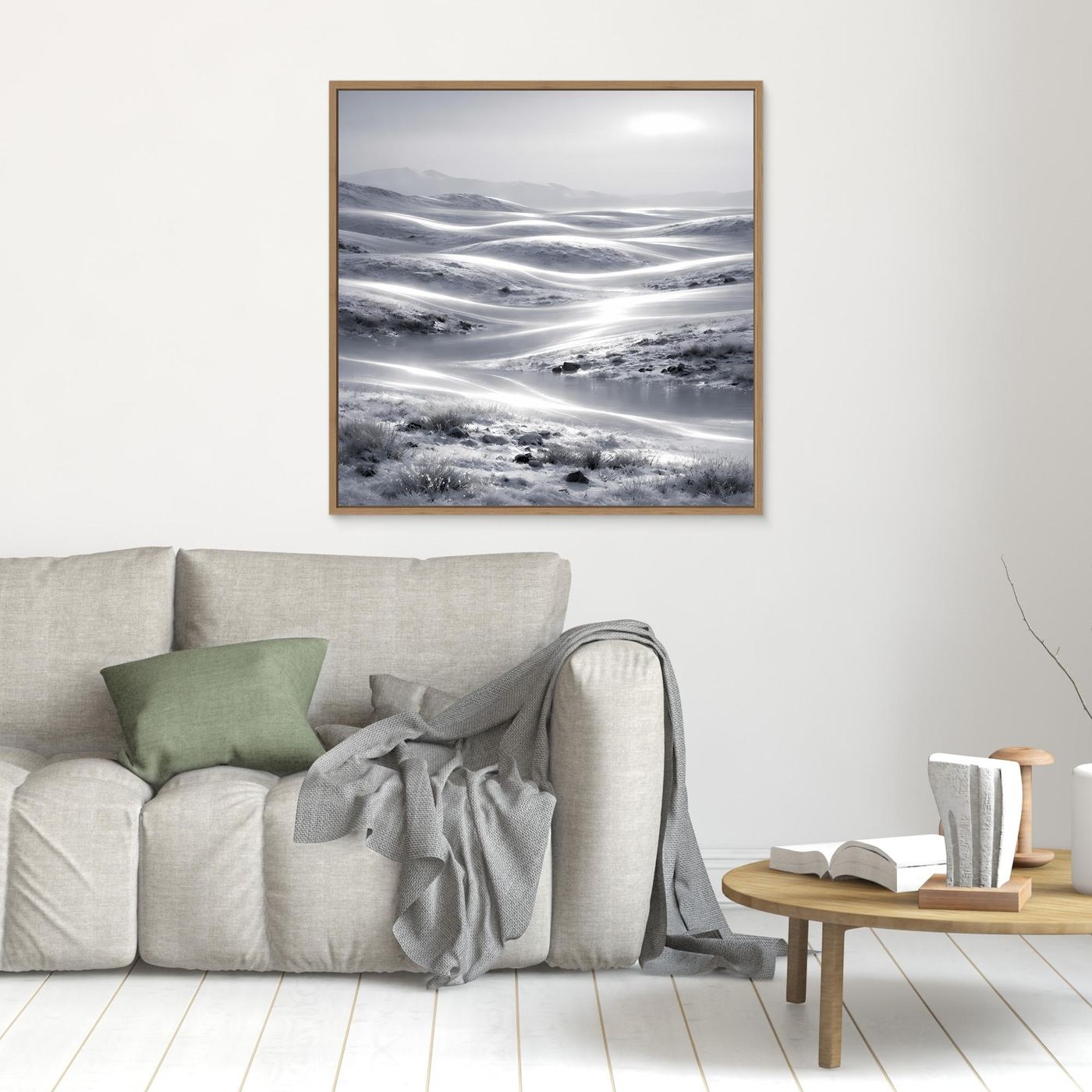 Leinwandbild Winterlandschaft mit Holzrahmen, kleines Quadrat mit schneebedeckten Hügeln