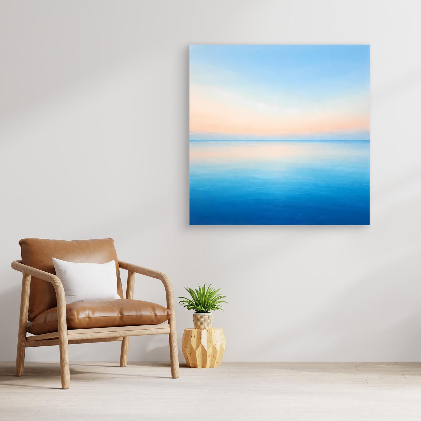 Leinwand Minimalistischer Meereshorizont im Pastelllicht | Abstraktes Ozean Wandbild