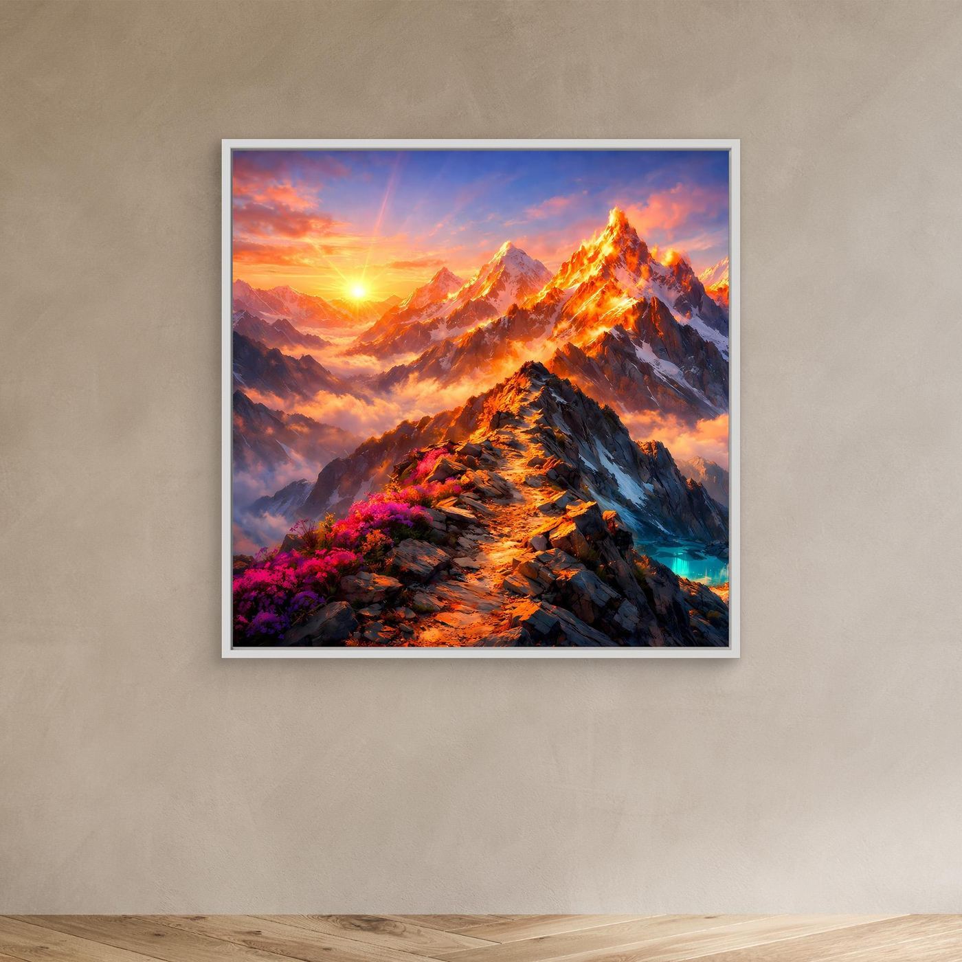 Leinwandbild Sonnenuntergang im Hochgebirge | Majestätisches Wandbild auf echtem Holzkeilrahmen