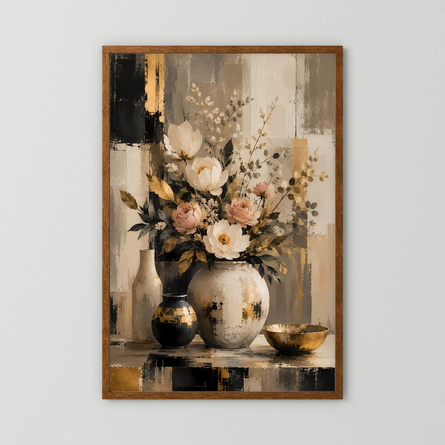 Eleganter Blumenstrauß | Creme Rosa Gold Stillleben | Poster Hochformat