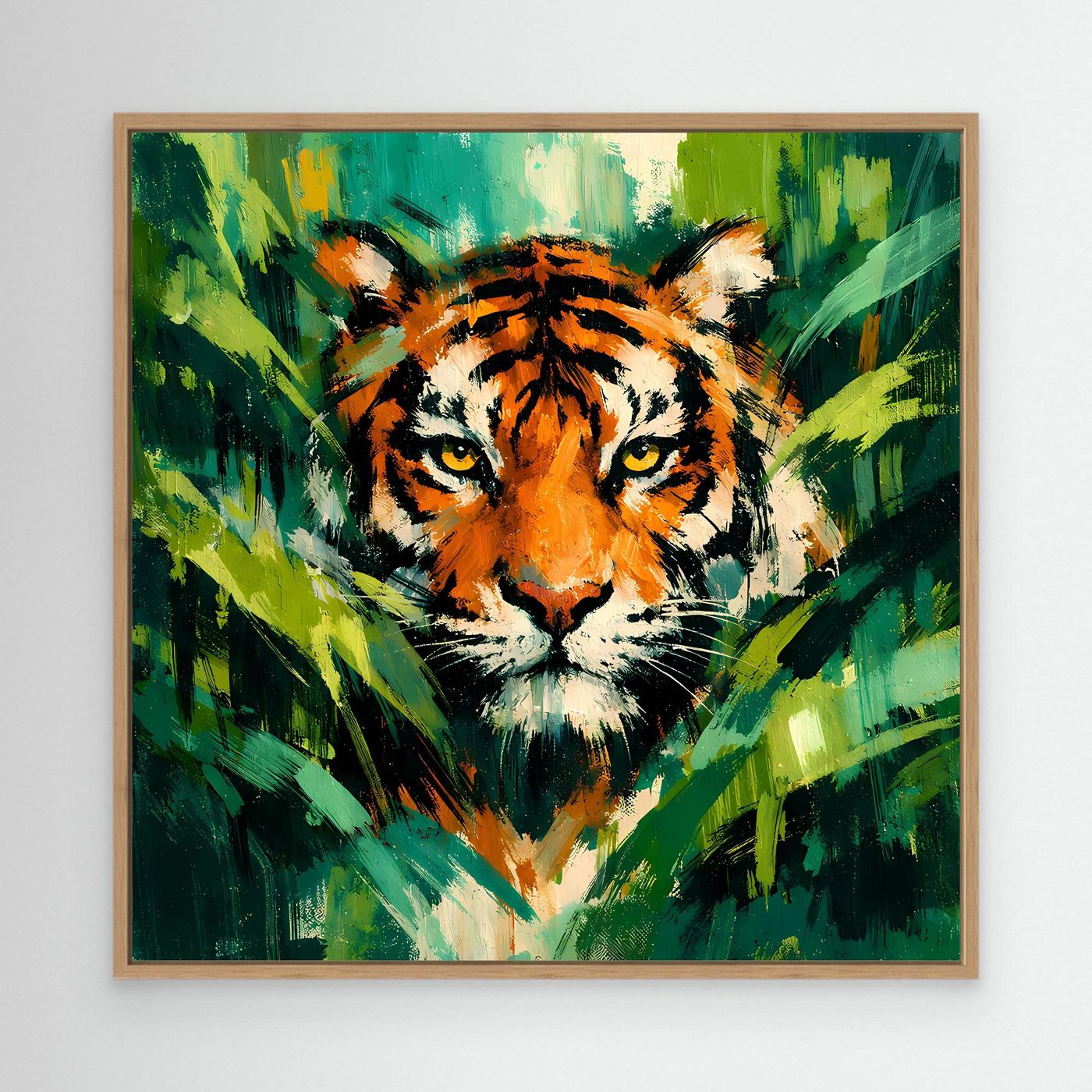 Leinwand Abstraktes Tiger Gemälde | Modernes Wandbild Raubkatze Dschungel Grün Orange