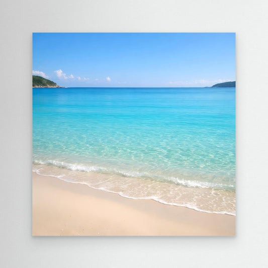 Leinwandbild Strand mit türkisfarbenem Meer, ohne sichtbaren Rahmen