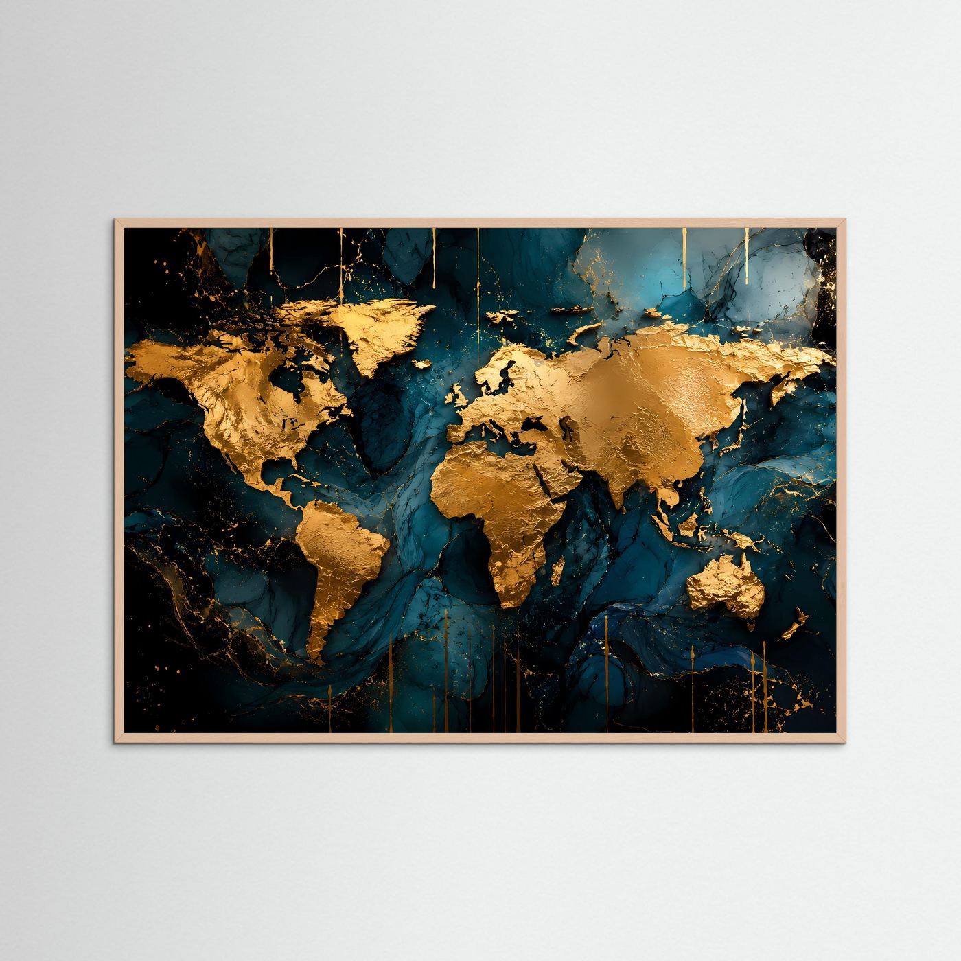 Weltkarte in Gold & Tiefblau | Elegantes Wandbild & Moderne Poster Kunst