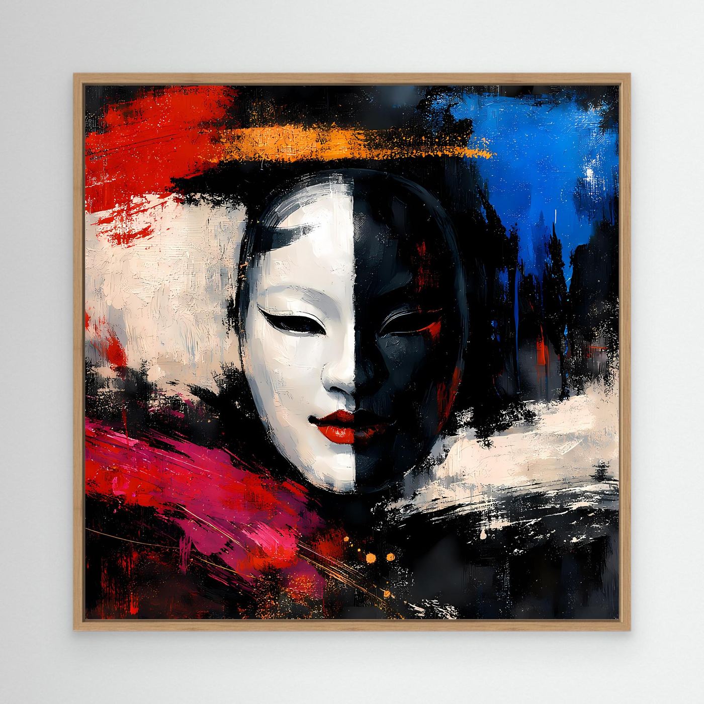 Leinwand Geisha-Maske im Pop-Art-Stil | Modernes Abstraktes Wandbild