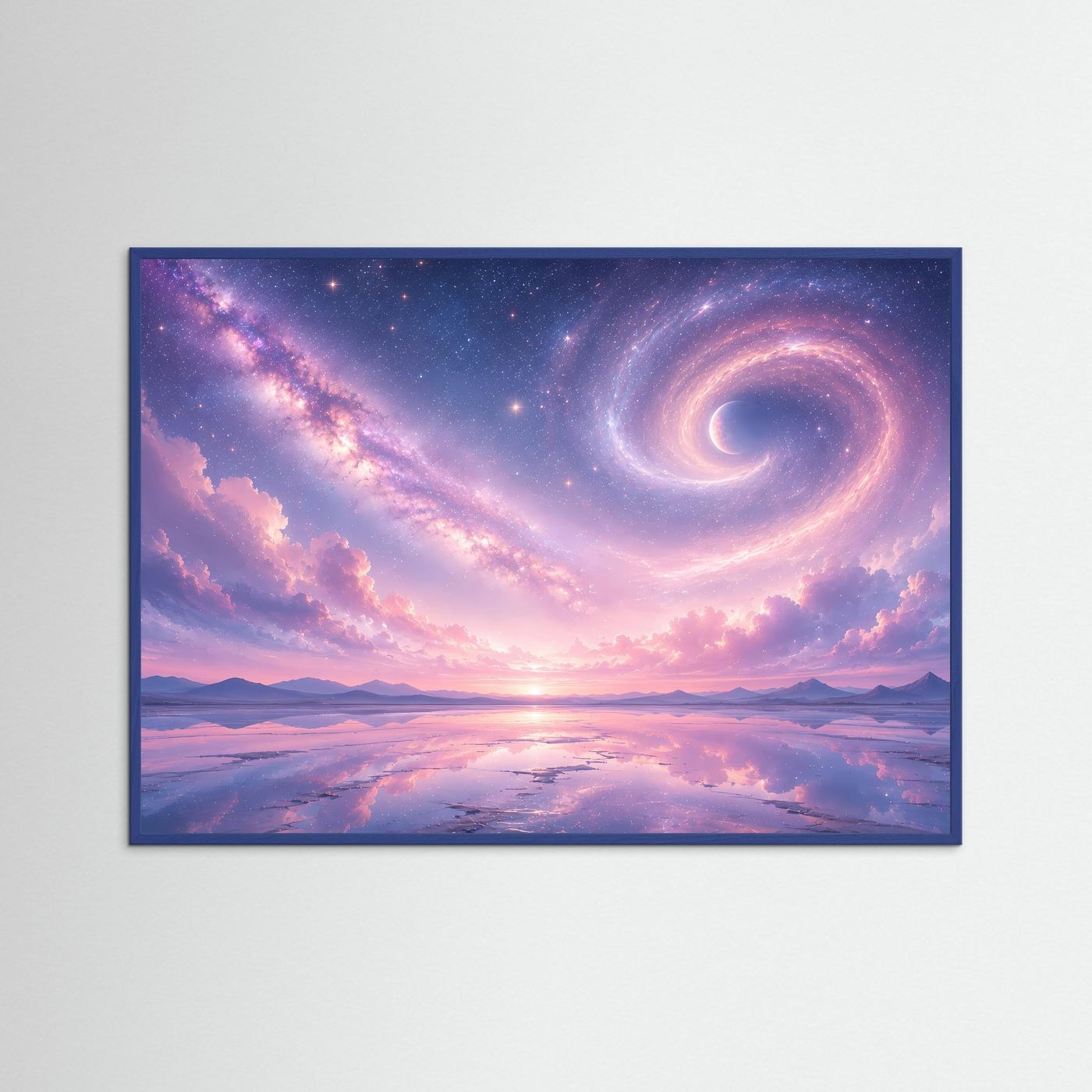 Pastell Galaxie Poster | Magischer Sternenhimmel mit Spiralnebel | Traumhafte Kosmos Wandkunst in Rosa & Lavendel