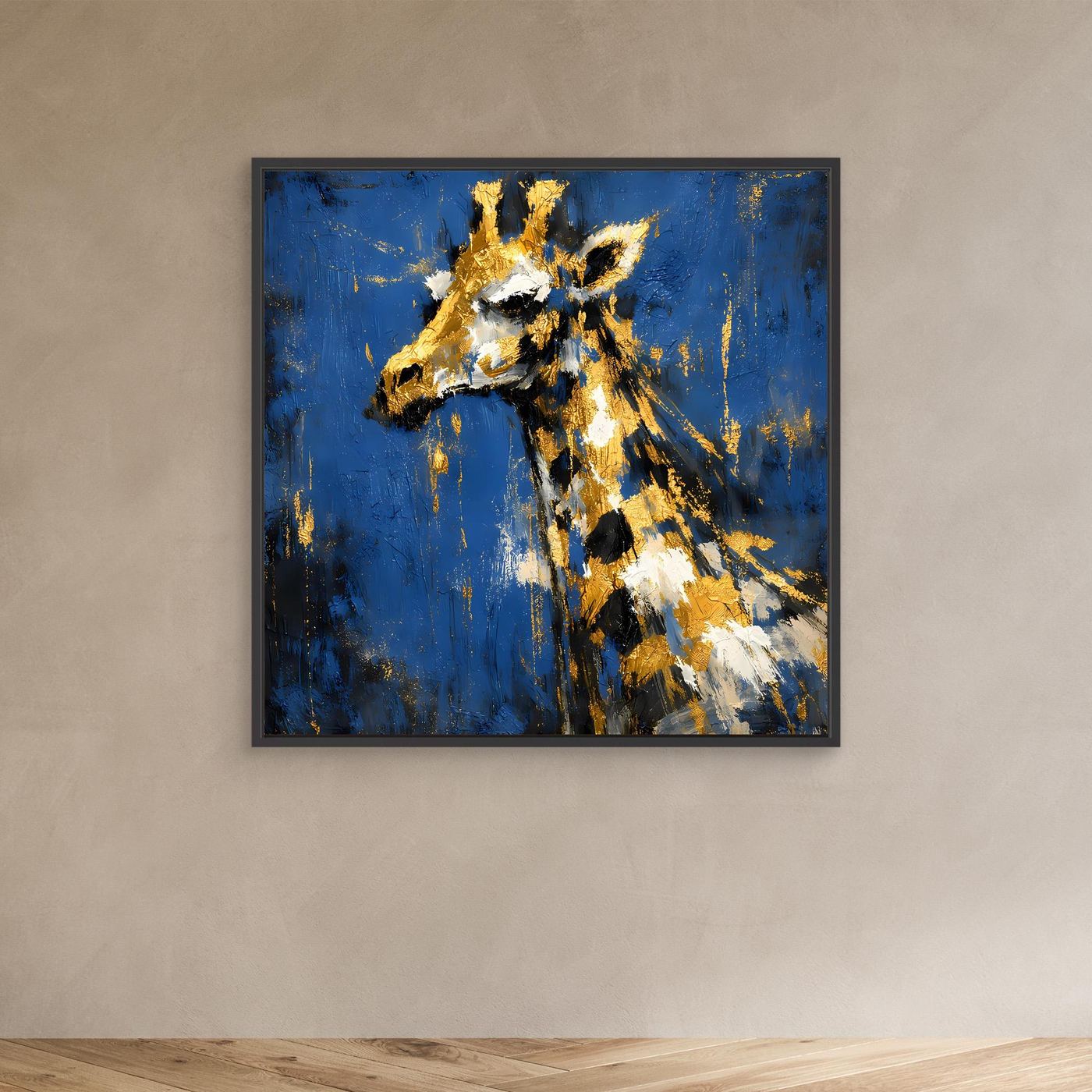 Leinwand Elegante Giraffe in Gold und Blau | Abstraktes Tier Wandbild