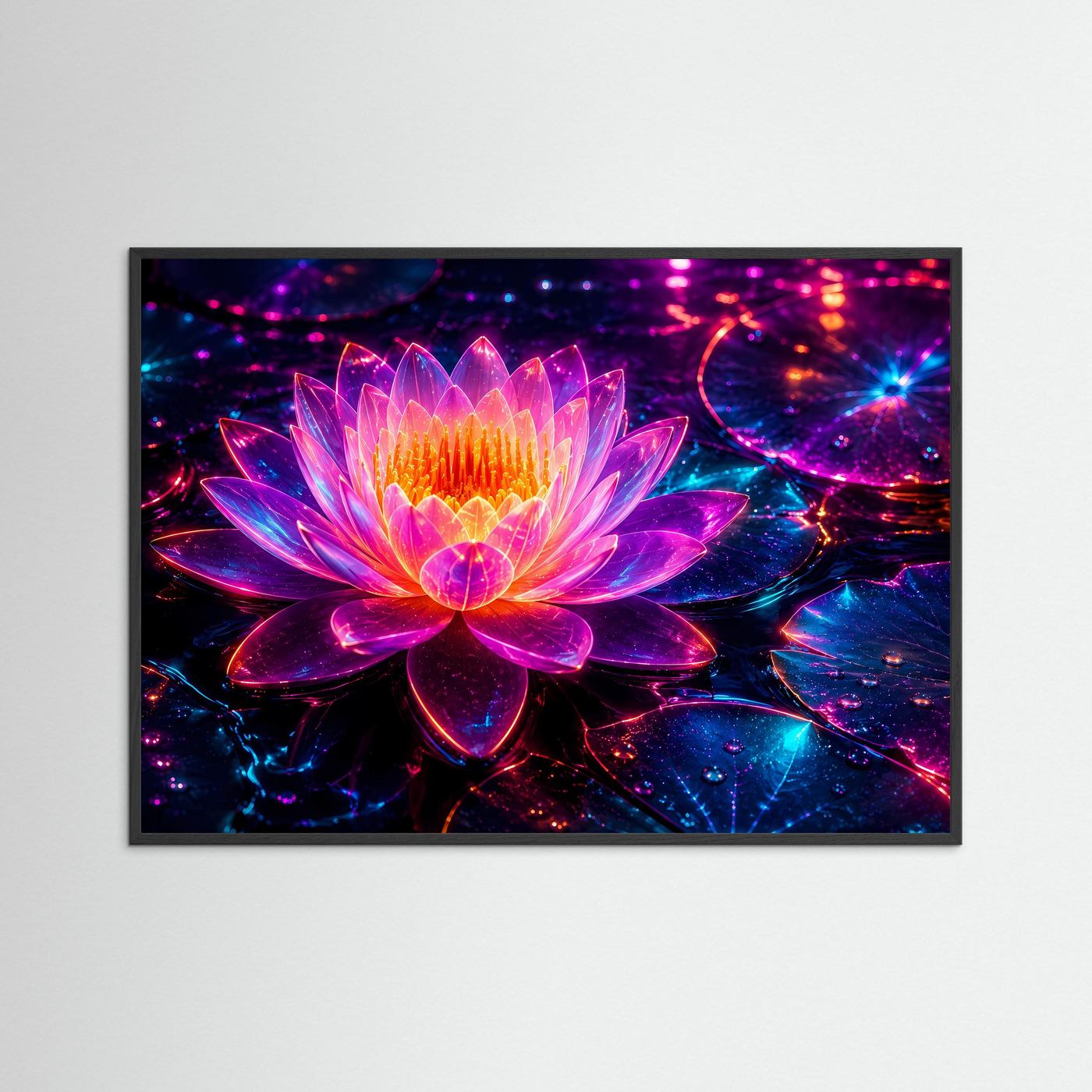 Neon Lotus Poster | Leuchtende Lotusblüte Wandbild | Futuristische Wasserlilie | Pink Blau Fantasy Kunst | Moderne Wall Art