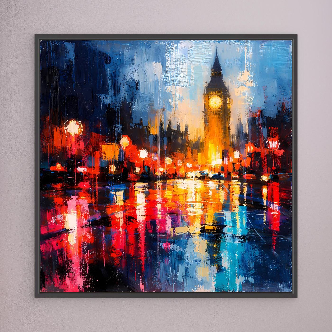 Leinwand Abstraktes Big Ben London Gemälde | Modernes Urbanes Wandbild bei Nacht
