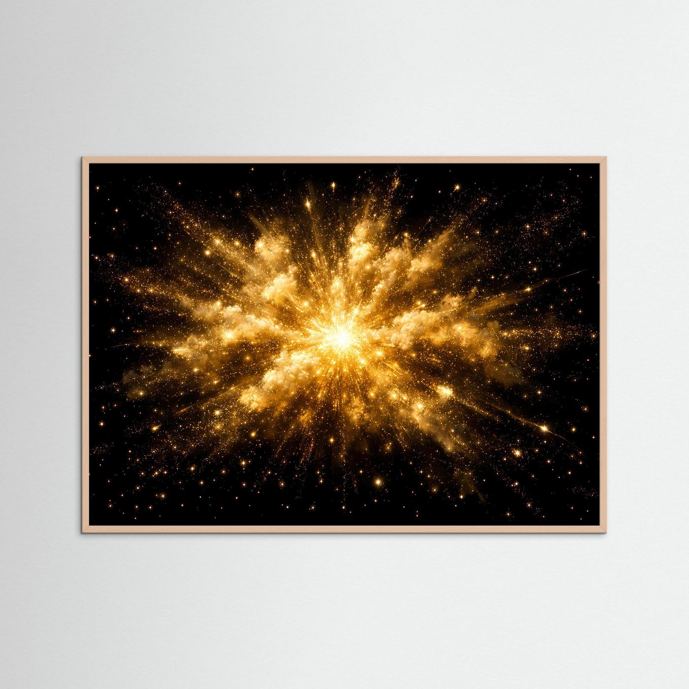 Magische Goldene Sternenexplosion | Kosmische Kunst & Luxus Wandbild Querformat