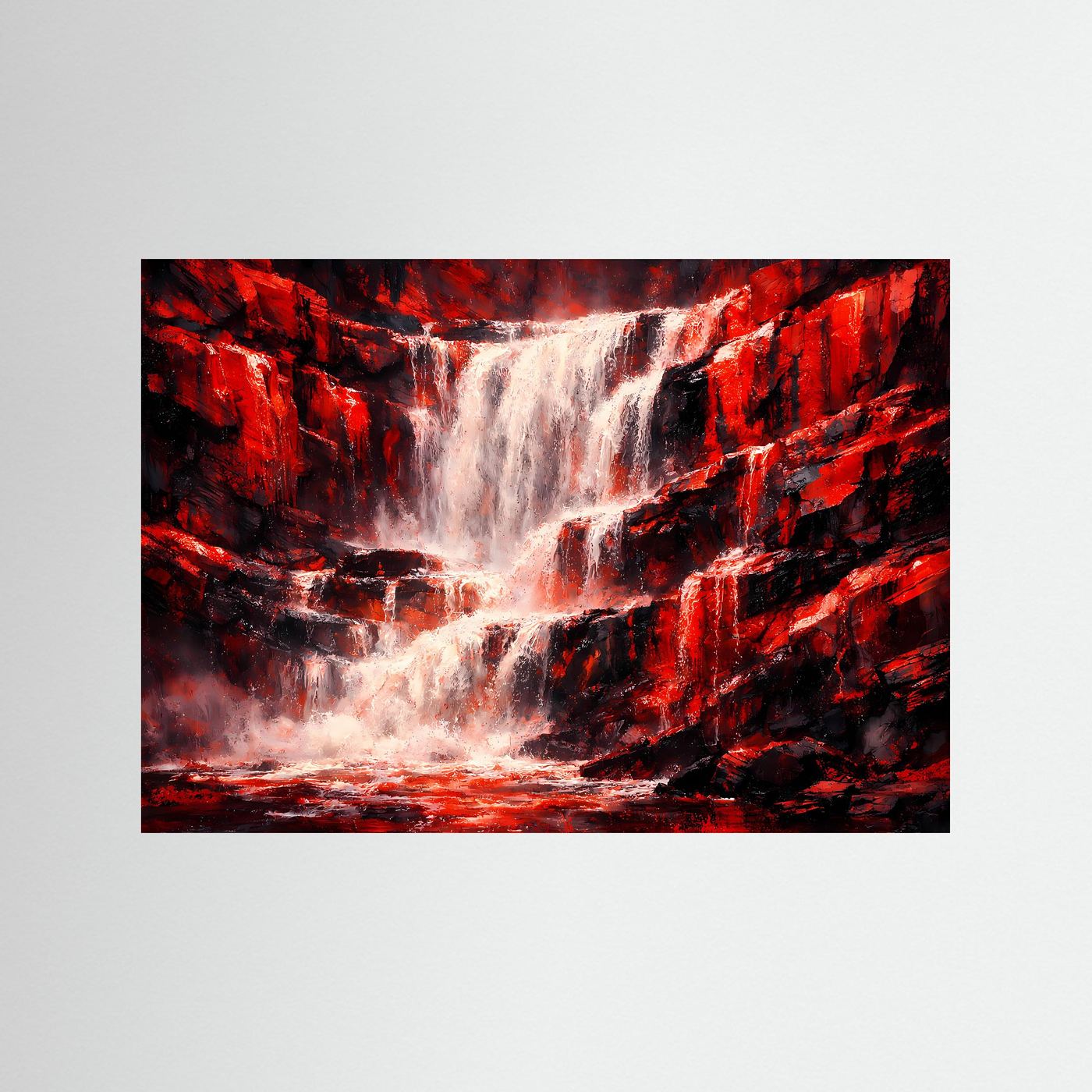 Dramatischer roter Wasserfall | Gewaltige Natur & Felsen Poster Querformat