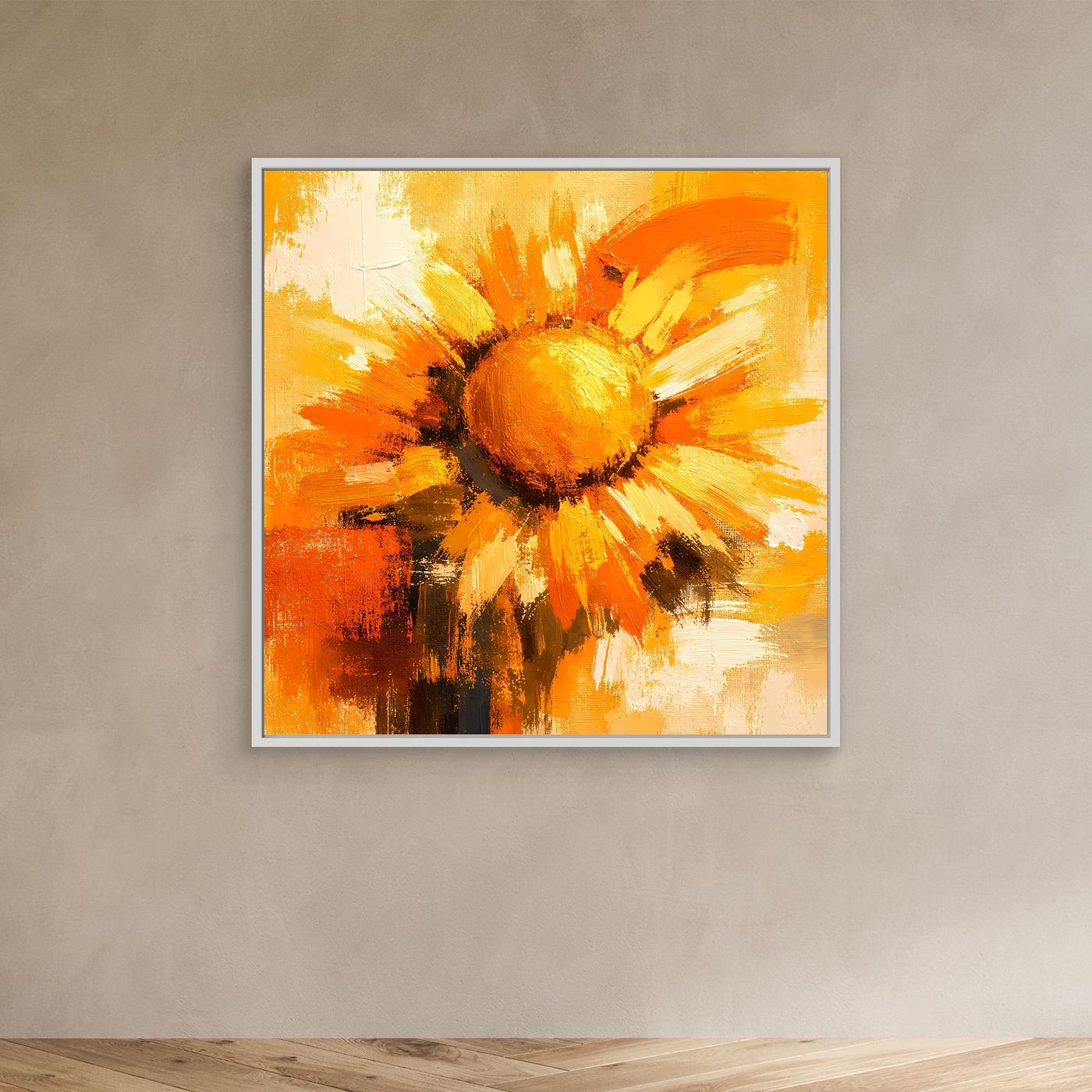 Leinwand Abstraktes Sonnenblumen Gemälde | Modernes Florales Wandbild Gelb Orange