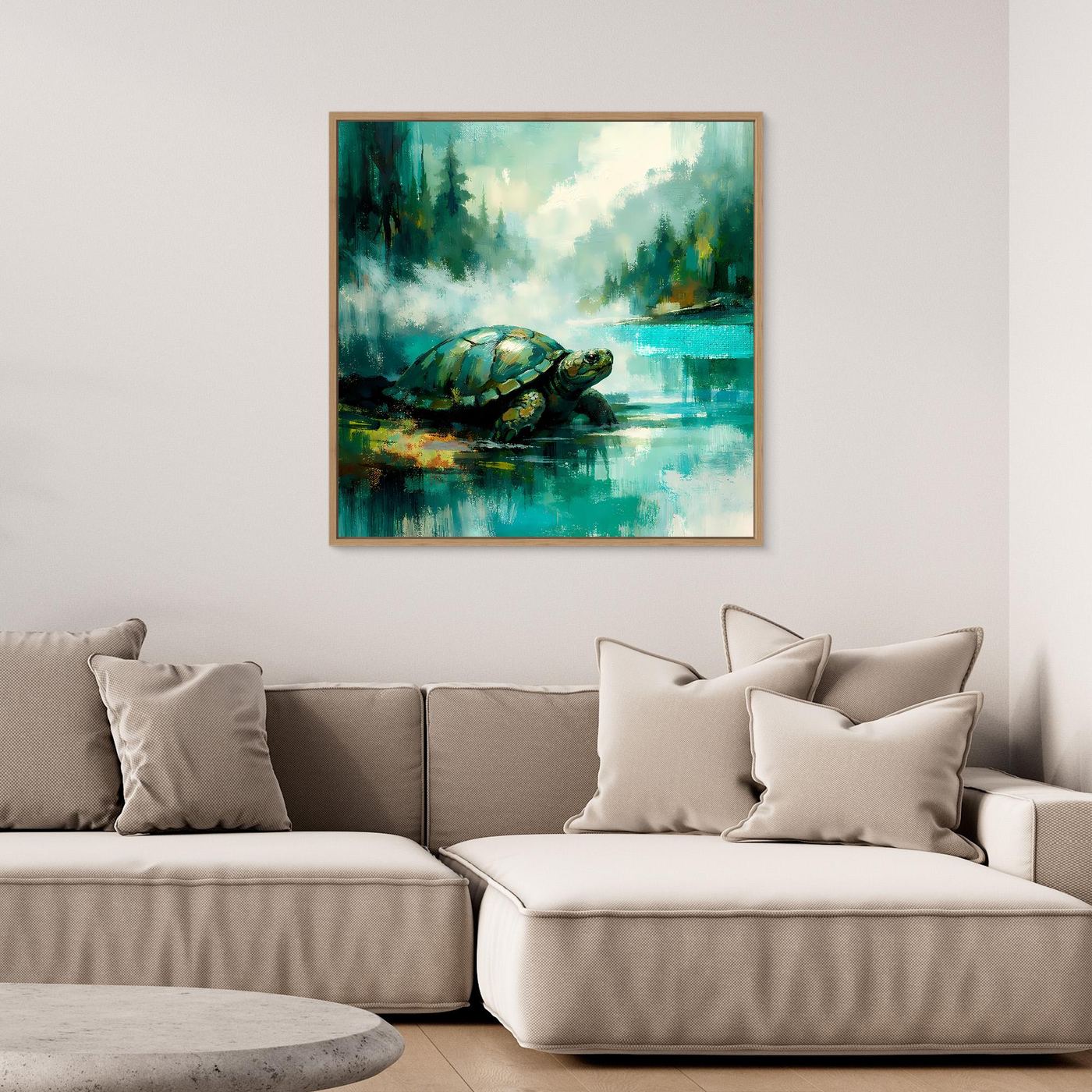 Leinwand Mystische Schildkröte am See | Abstraktes Natur & Tier Wandbild