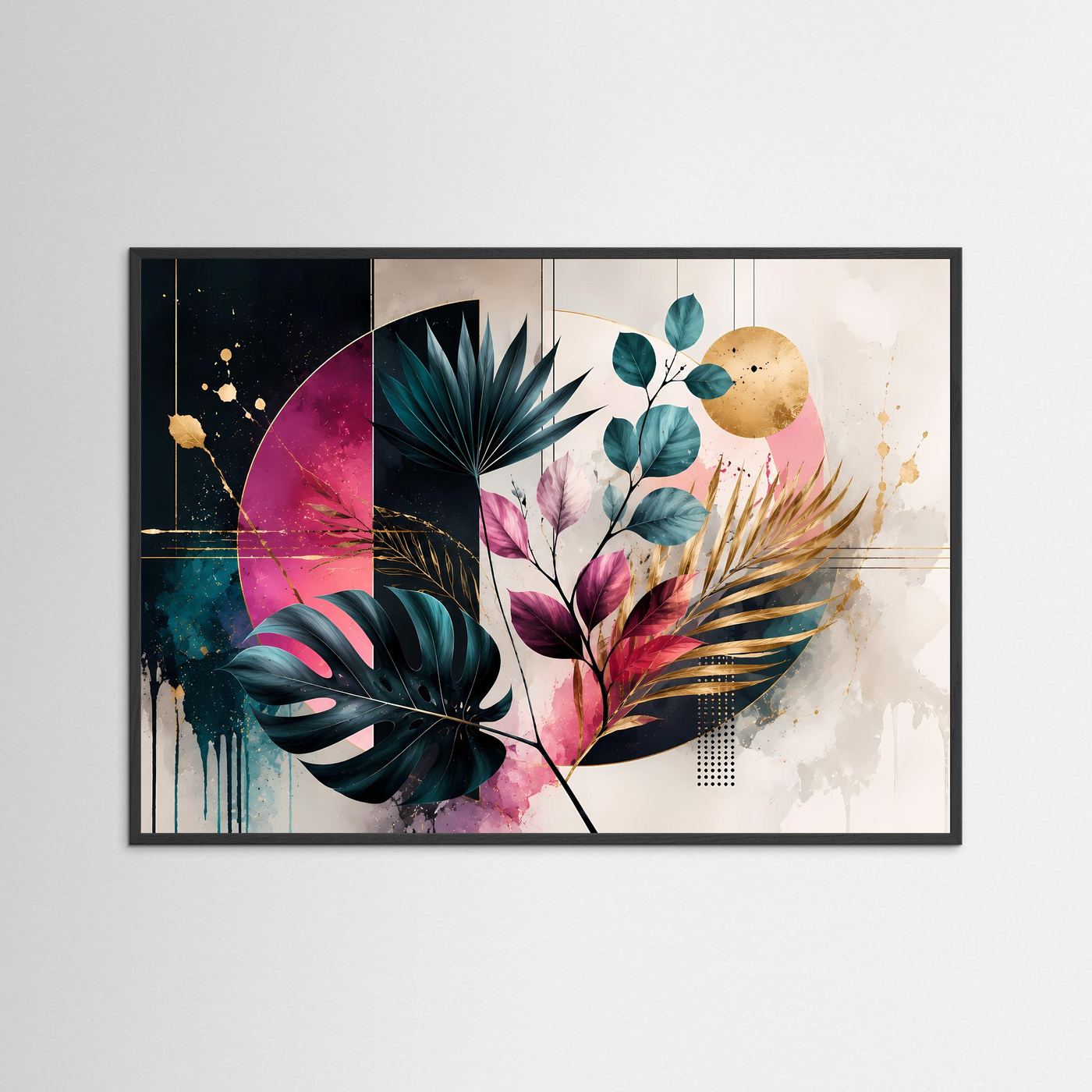 Abstrakte Botanik Poster | Moderne Blätter Wandkunst | Geometrische Pflanzen Kunst | Tropical Boho Leinwand | Gold & Pink Design Bild