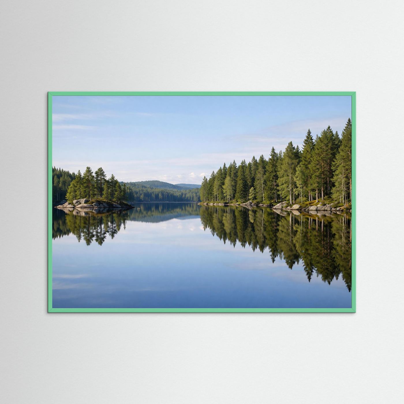 Waldsee-Panorama-Poster mit grünem Rahmen