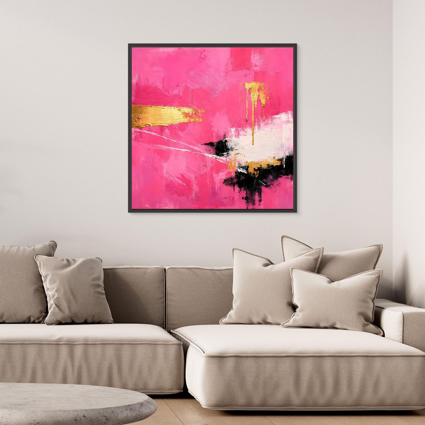 Leinwand Abstraktes Farbenspiel in Pink und Gold | Modernes Expressionistisches Wandbild