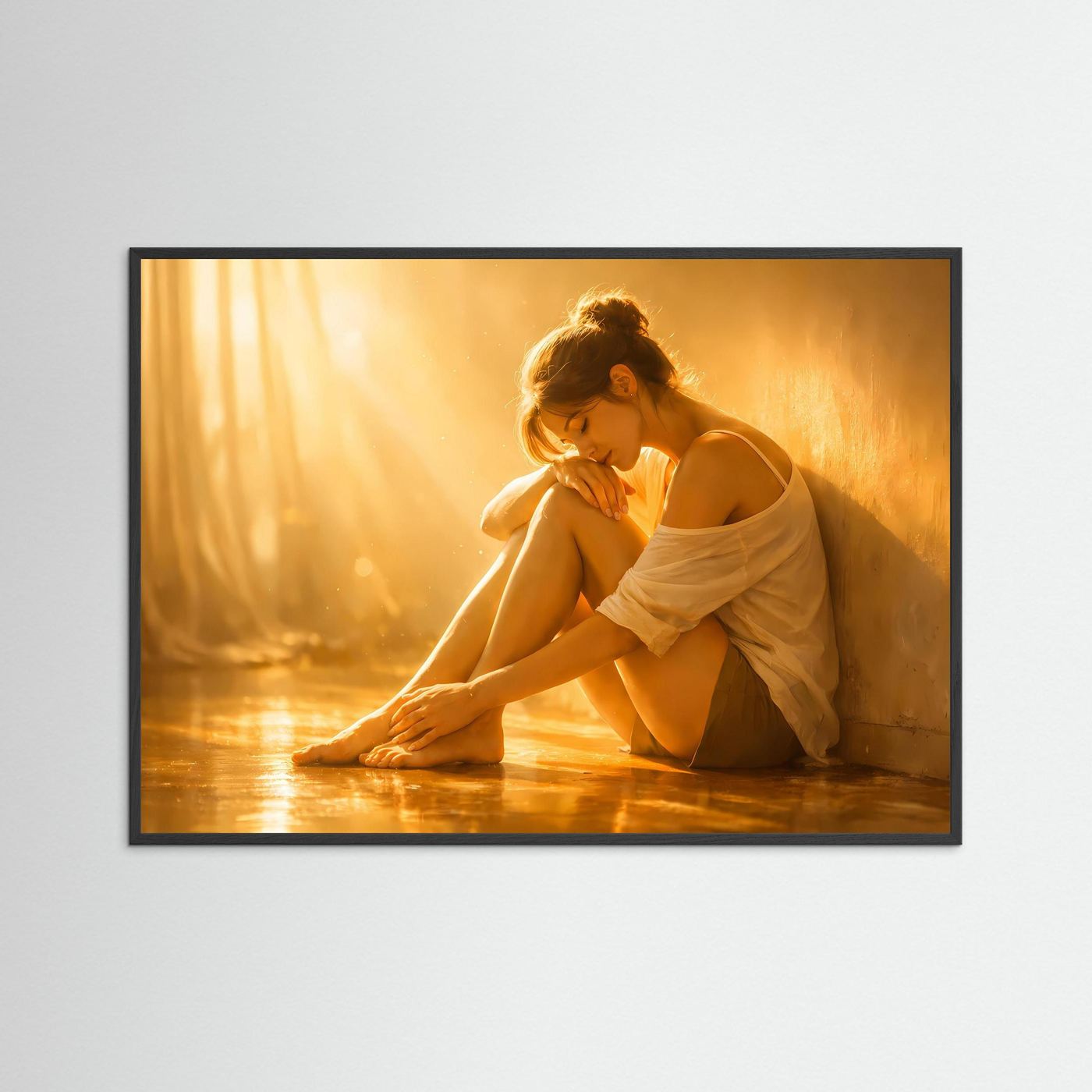 Frau im goldenen Sonnenlicht | Ästhetisches Porträt & Sinnliche Wandkunst Poster Querformat