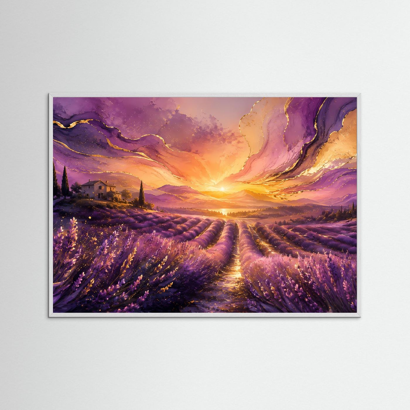 Lavendelfeld im goldenen Sonnenuntergang | Abstrakte Provence Wandkunst