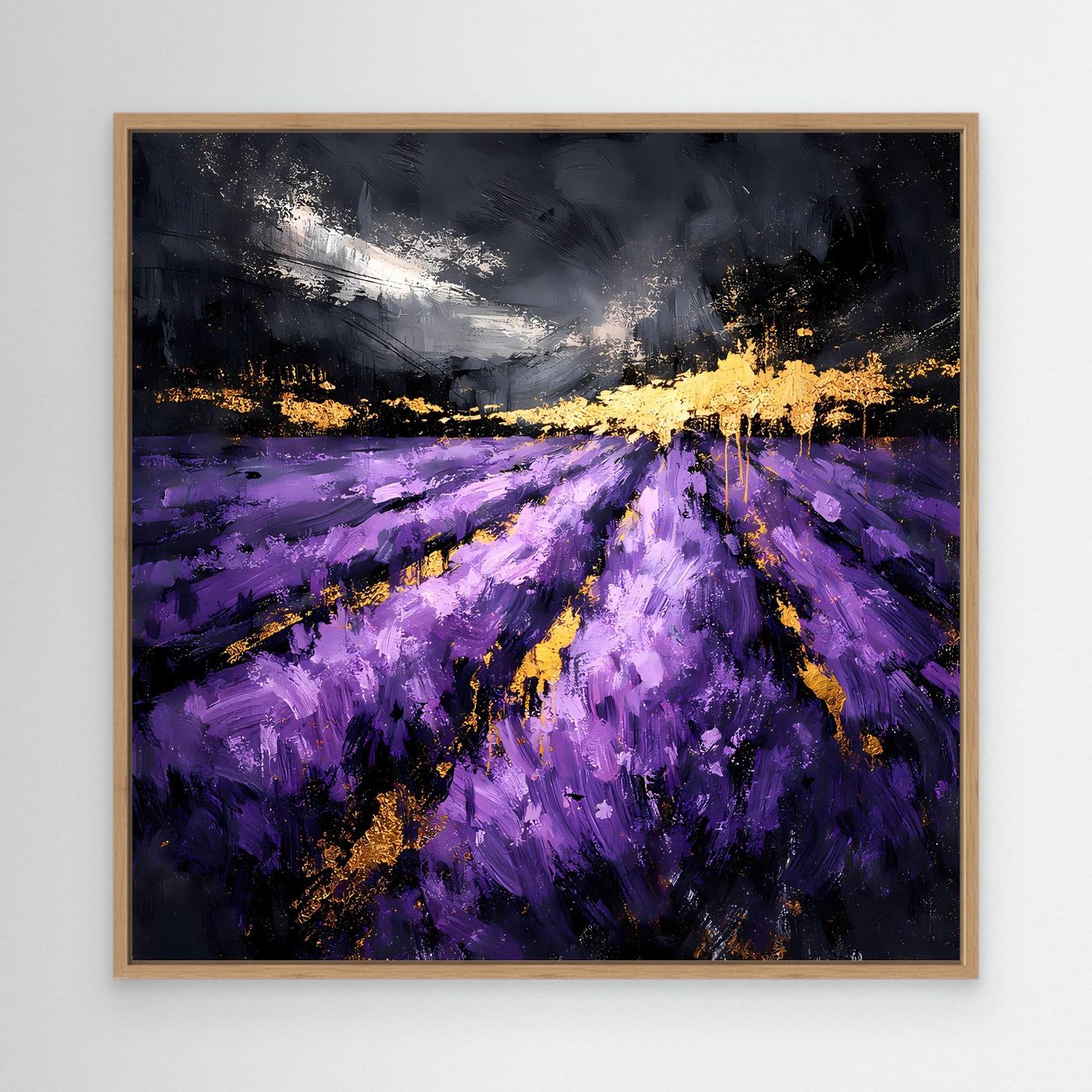 Leinwand Abstraktes Lavendelfeld in Lila und Gold | Modernes Natur Landschafts Wandbild