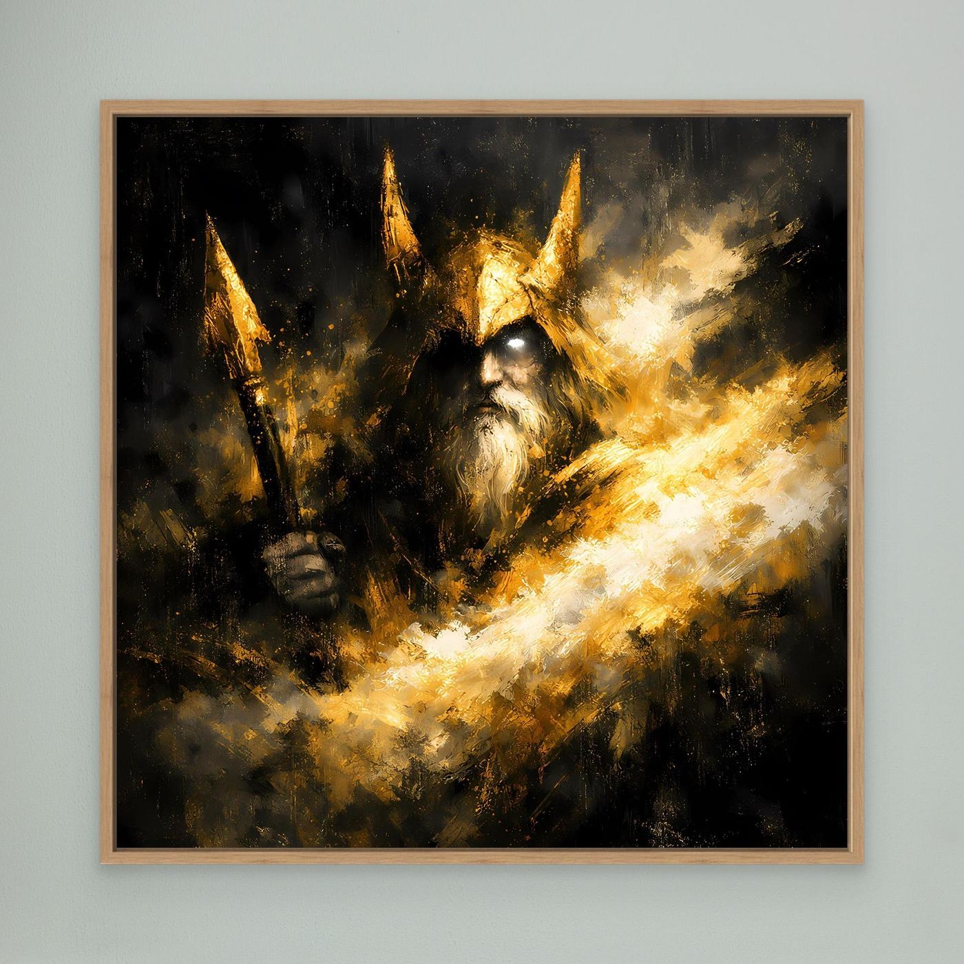 Leinwand Goldener Odin Nordischer Gott | Abstraktes Wikinger Wandbild Modern