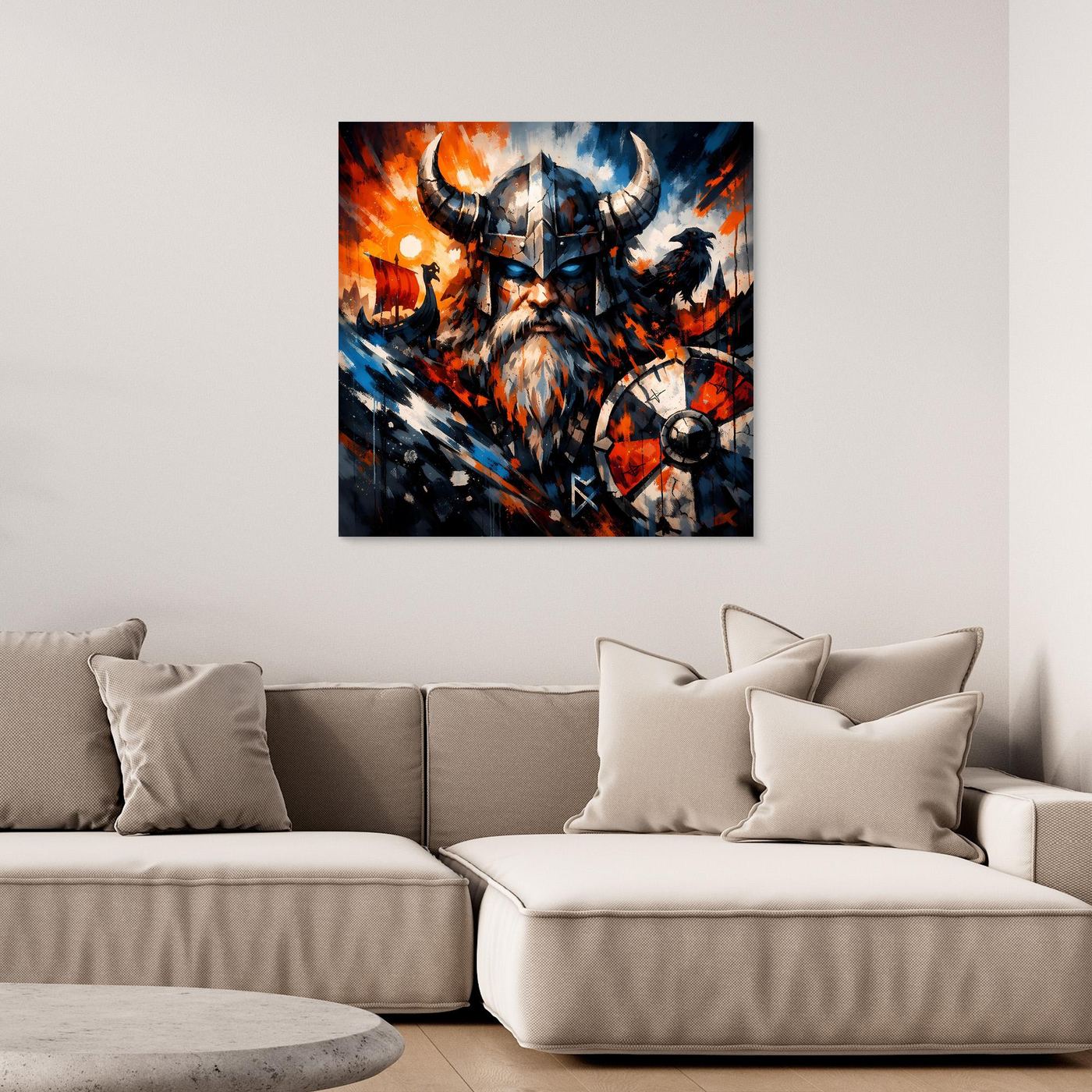 Leinwand Mythischer Wikinger-Krieger | Modernes Abstraktes Nordmann Wandbild