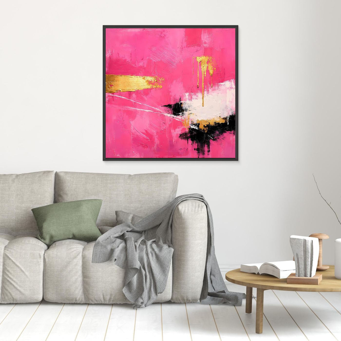Leinwand Abstraktes Farbenspiel in Pink und Gold | Modernes Expressionistisches Wandbild