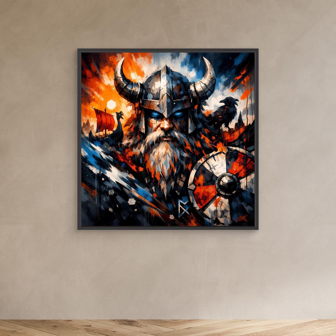Leinwand Mythischer Wikinger-Krieger | Modernes Abstraktes Nordmann Wandbild