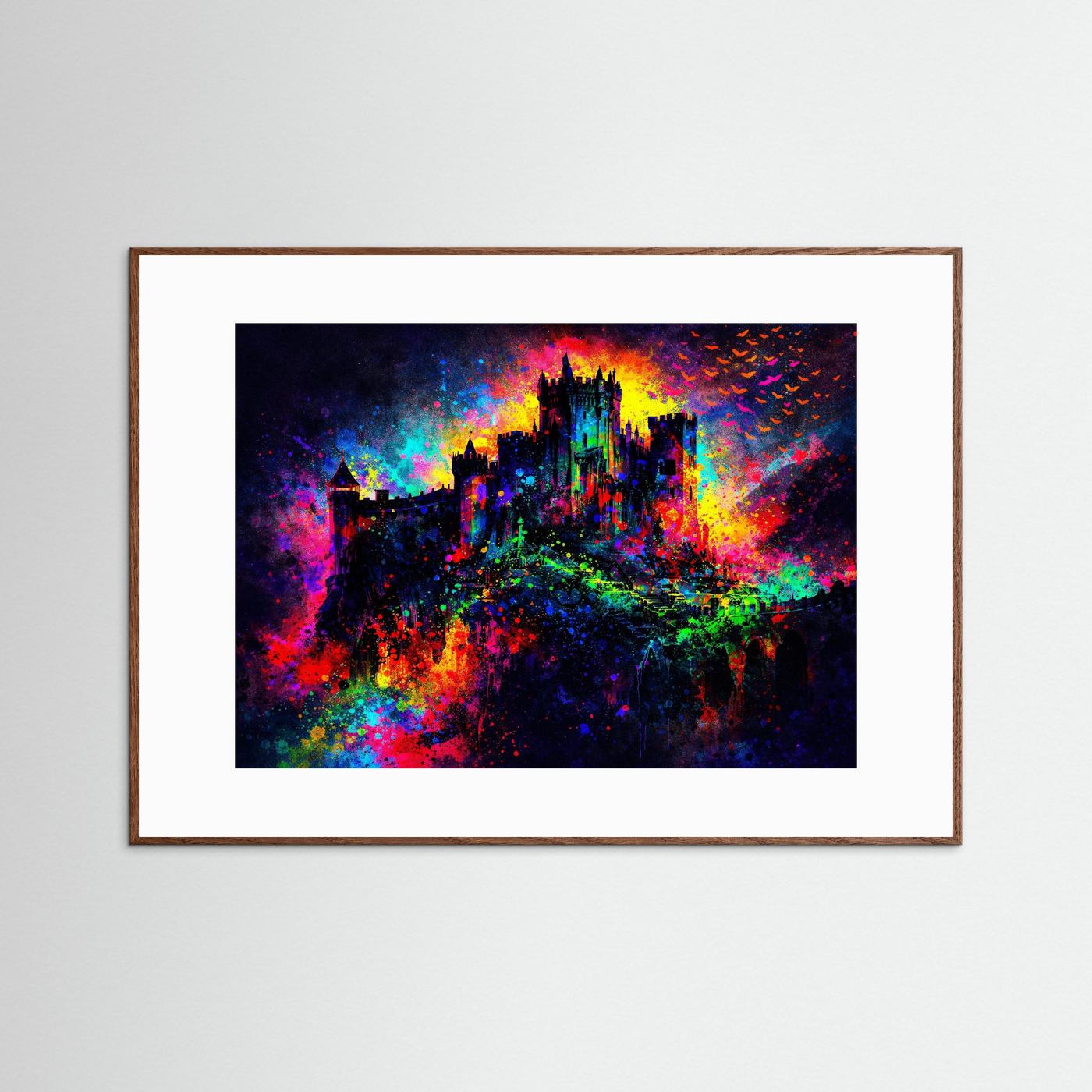 Mystisches Buntes Schloss bei Nacht | Fantasy Burg Wandbild & Kunst Poster Querformat