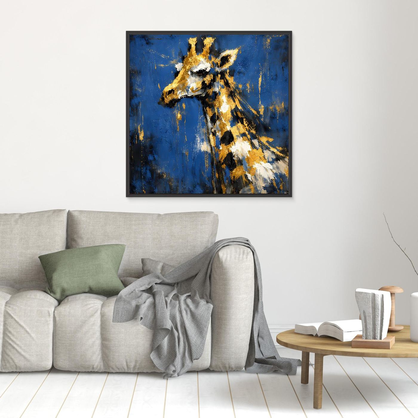 Leinwand Elegante Giraffe in Gold und Blau | Abstraktes Tier Wandbild