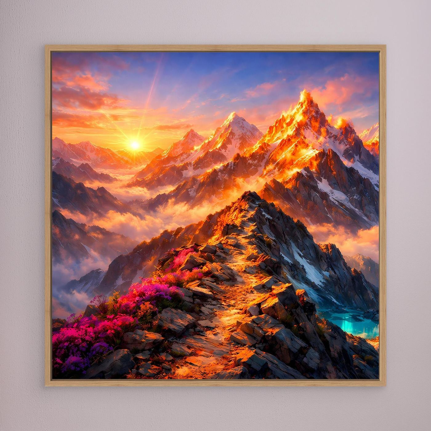 Leinwandbild Sonnenuntergang im Hochgebirge | Majestätisches Wandbild auf echtem Holzkeilrahmen