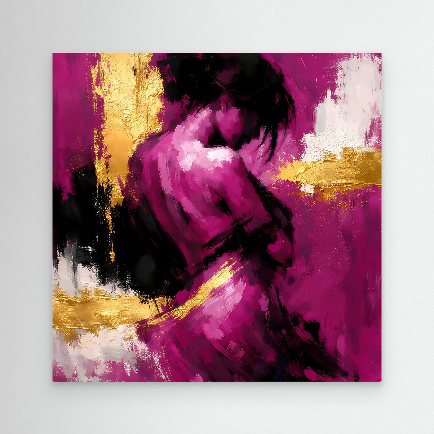 Leinwand Elegante Silhouette in Magenta | Abstraktes Frauengestalt Wandbild Gold